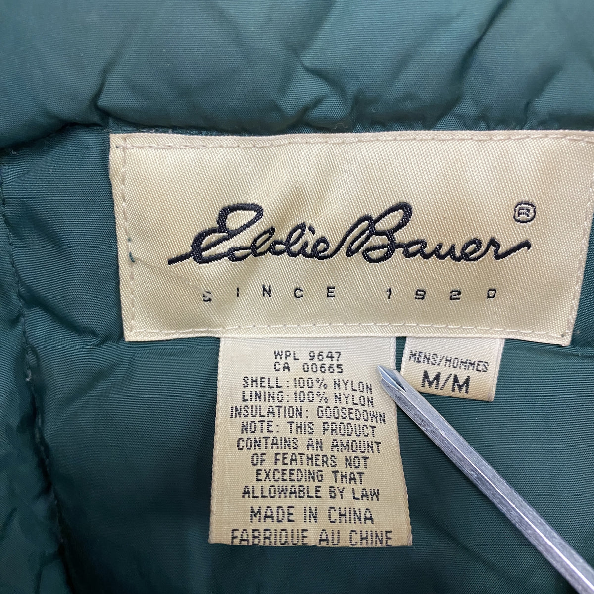90s　Eddie Bauer　エディバウアー　グースダウンジャケット　緑　グリーン　Mサイズ　古着
