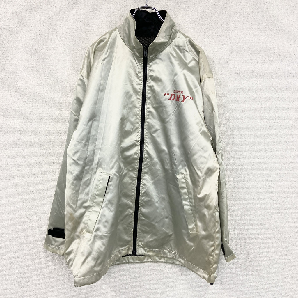 SUPER DRY　スーパードライ　フルジップナイロンジャケット　シルバー ウインドブレーカー ナイロンアウター レディース 古着