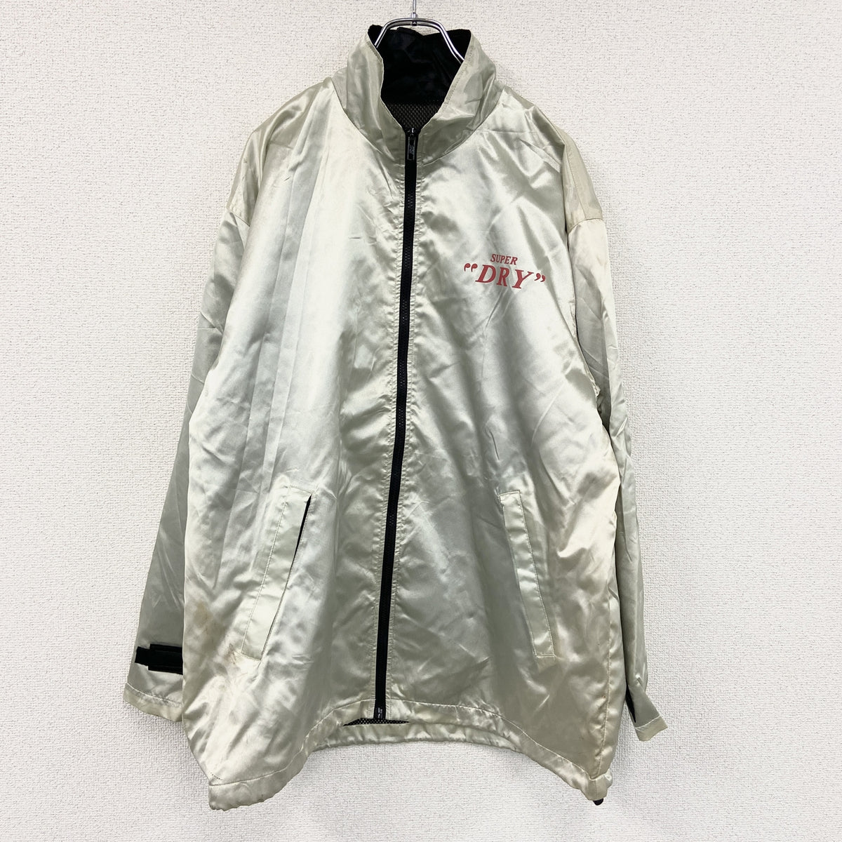 SUPER DRY　スーパードライ　フルジップナイロンジャケット　シルバー ウインドブレーカー ナイロンアウター レディース 古着