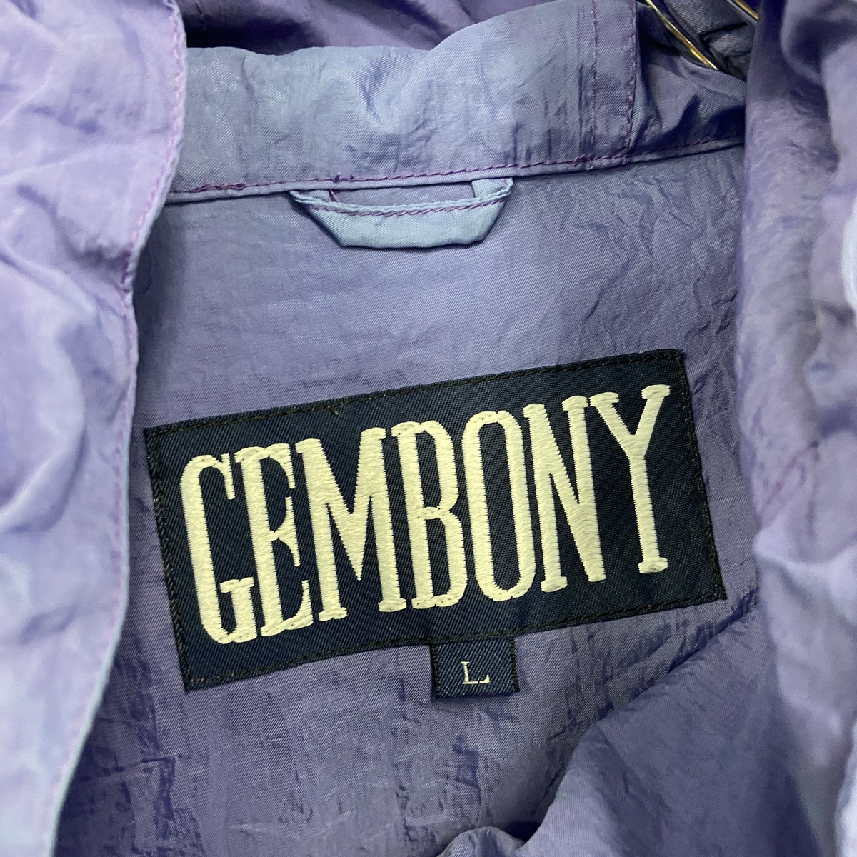 GEMBONY　ジェムボニー　ナイロンパーカー　ナイロンジャケット　紫　パープル　Lサイズ ウインドブレーカー ナイロンアウター フーディー 古着
