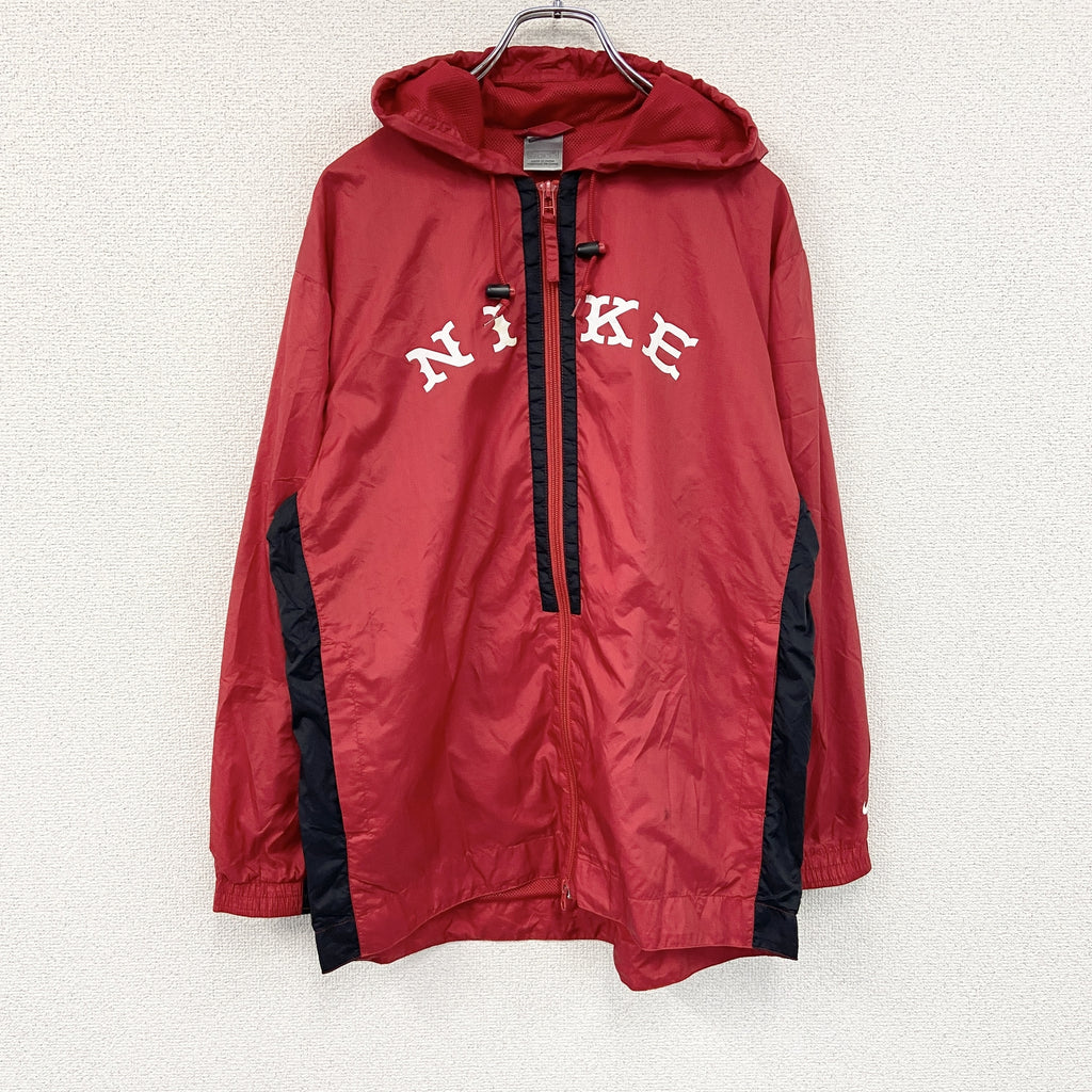 NIKE　ナイキ　ハーフジップナイロンプルオーバージャケット　フーディー　赤　レッド　Lサイズ　古着