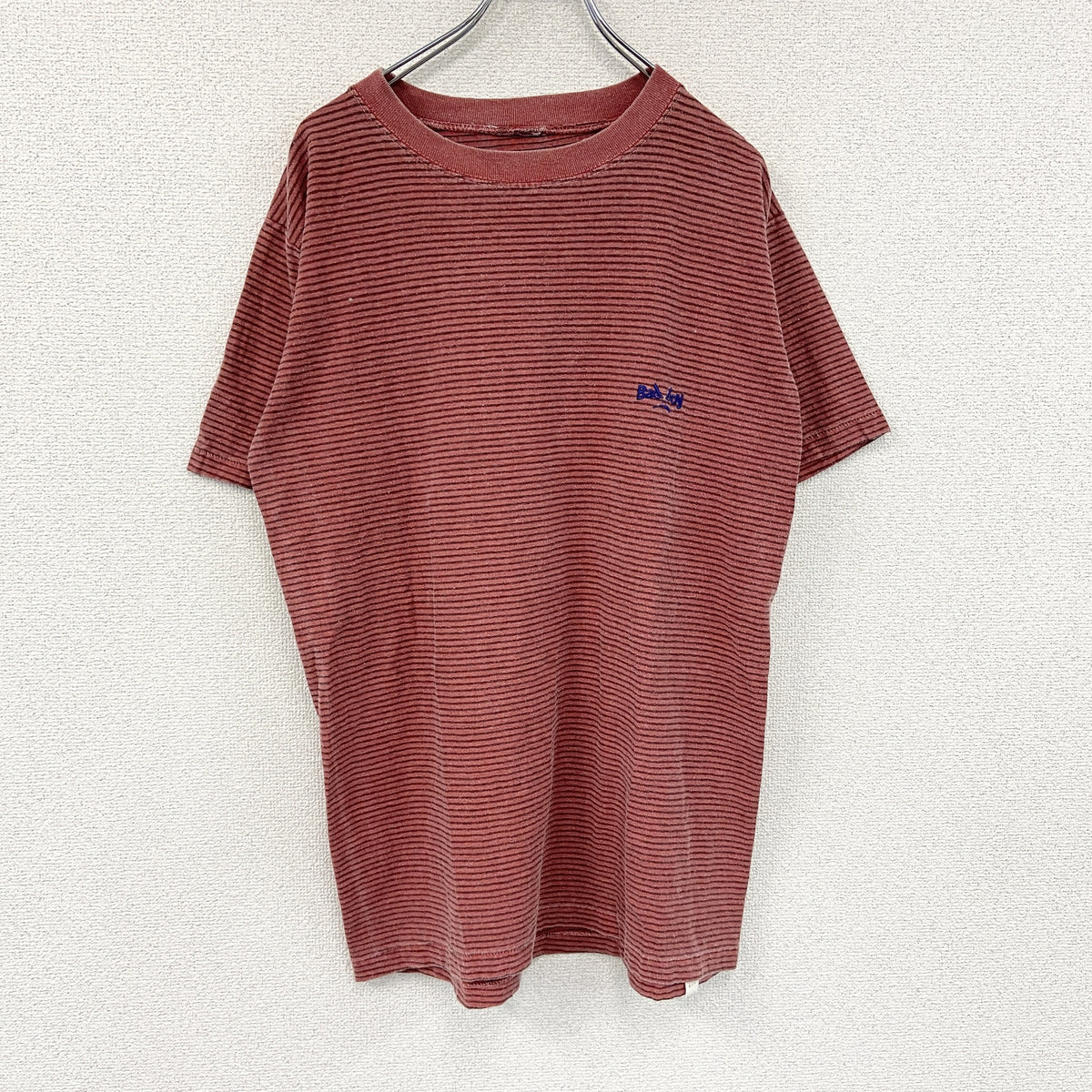 Badboy　半袖Tシャツ　シングルステッチ　ヴィンテージ　刺ロゴ　ボーダー柄　赤　レッド　古着