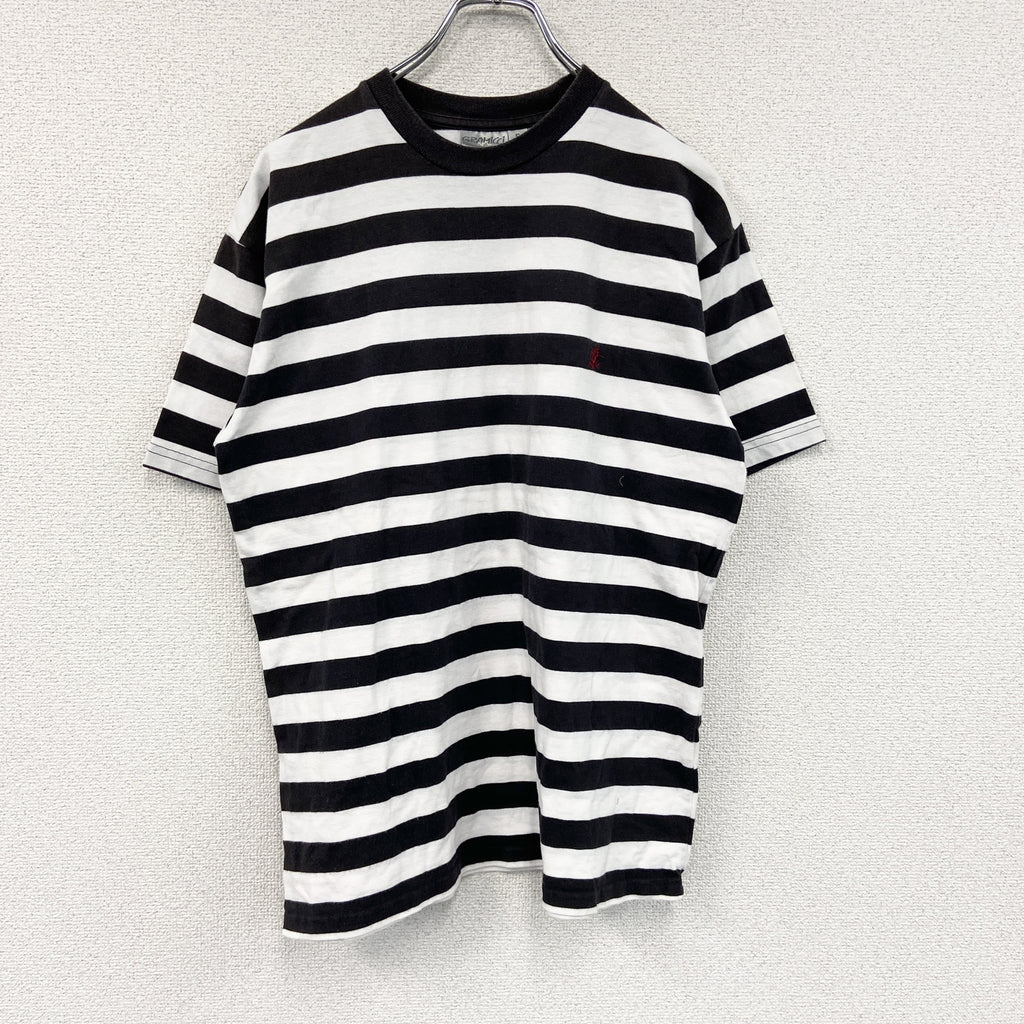 GRAMICCI　グラミチ　半袖Tシャツ　刺ロゴ　ボーダー柄　白　ホワイト　黒　ブラック　Sサイズ　古着