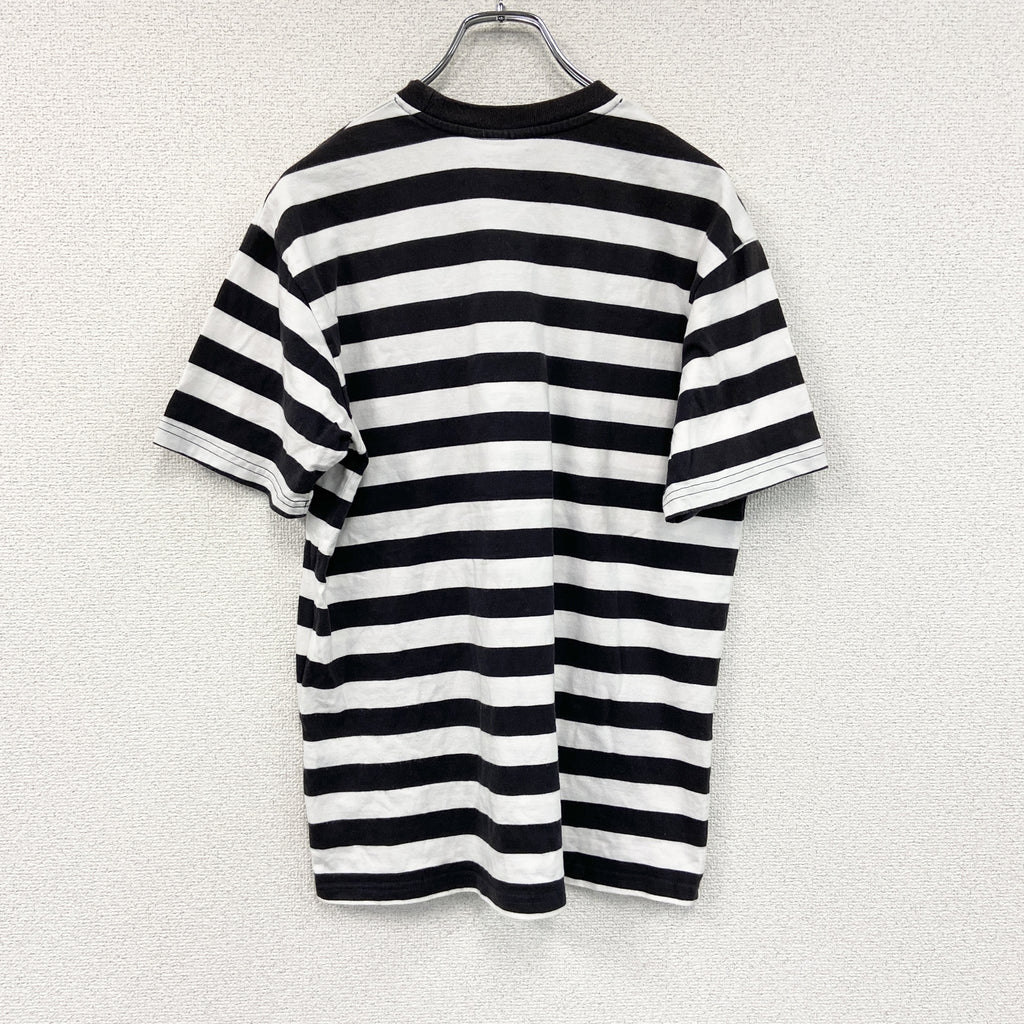 GRAMICCI　グラミチ　半袖Tシャツ　刺ロゴ　ボーダー柄　白　ホワイト　黒　ブラック　Sサイズ　古着