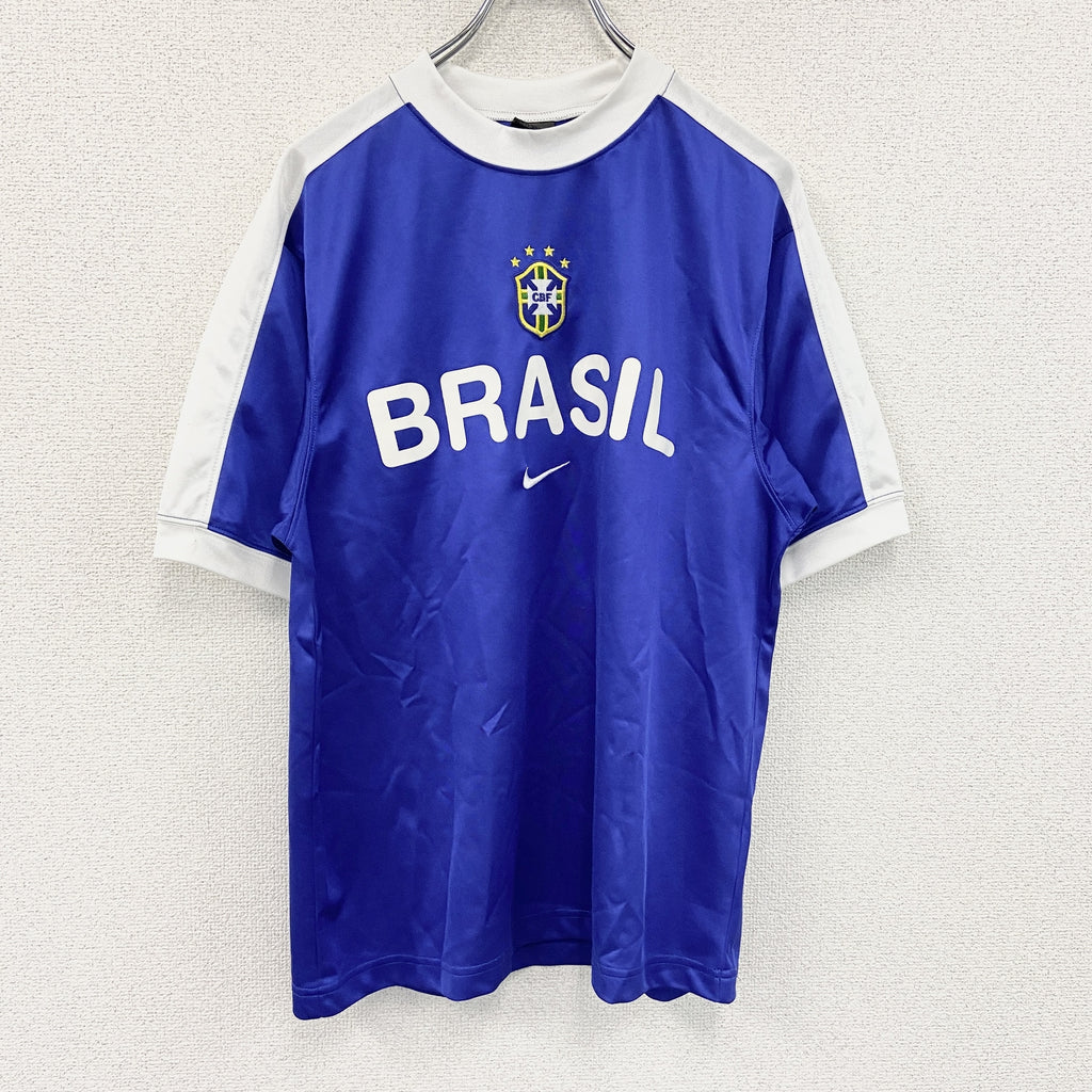 NIKE　ナイキ　ブラジル代表　フットボール　半袖シャツ　ユニフォームシャツ　青　ブルー　Sサイズ　古着