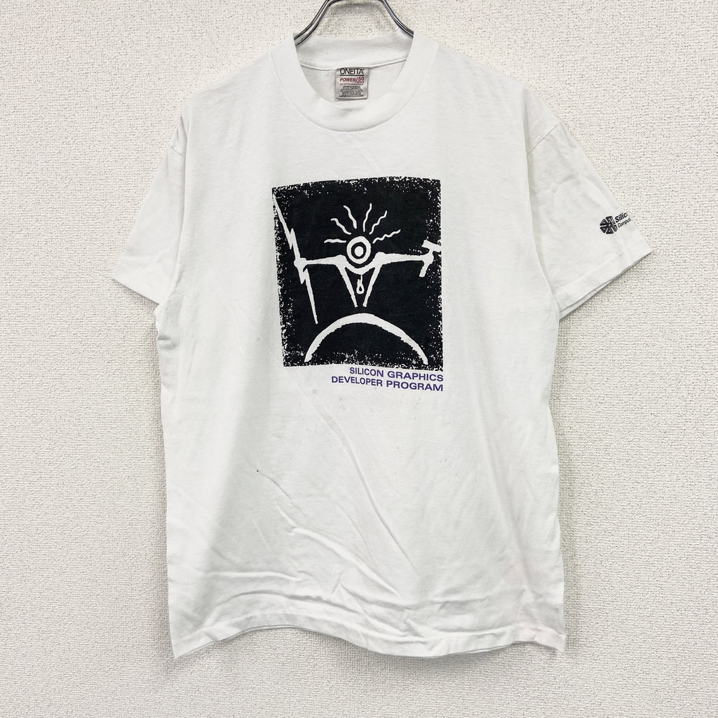 ONEITA　オニータ　半袖プリントTシャツ　シングルステッチ　ヴィンテージ　白　ホワイト　Lサイズ　古着