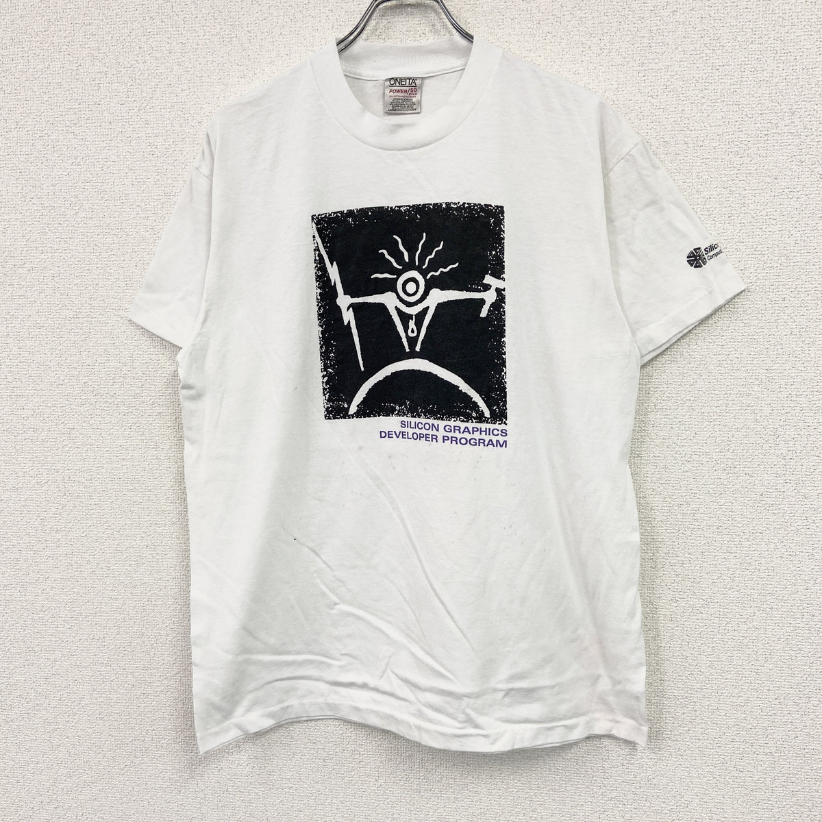 ONEITA　オニータ　半袖プリントTシャツ　シングルステッチ　ヴィンテージ　白　ホワイト　Lサイズ　古着