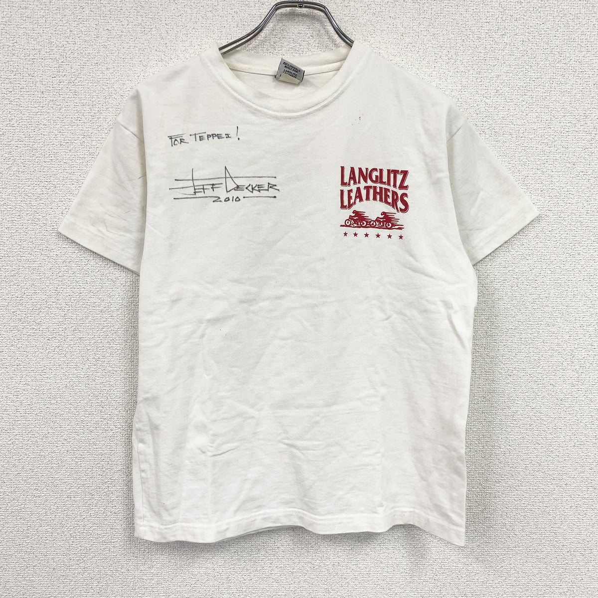 Langlitz Leathers　ラングリッツレザーズ　半袖プリントTシャツ　白　ホワイト　Mサイズ　古着