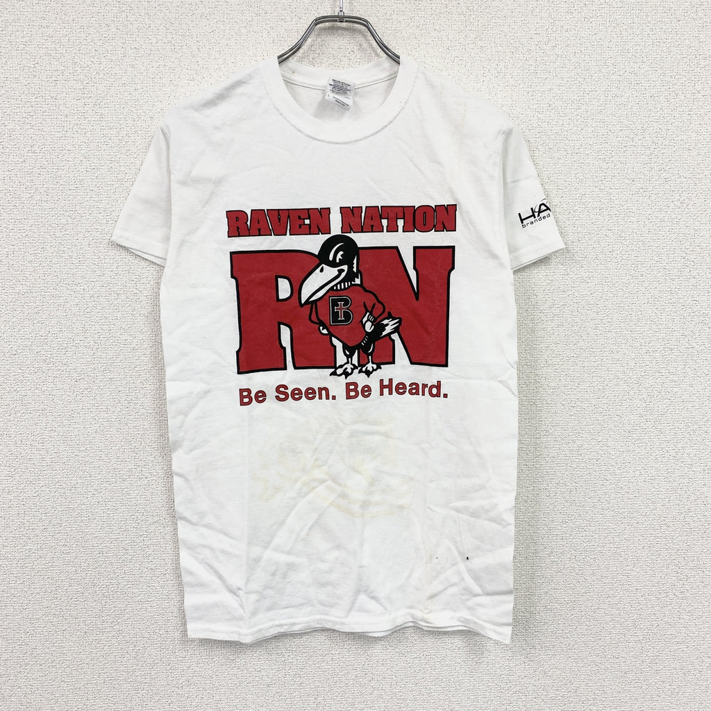GILDAN　ギルダン　RAVEN NATION　半袖プリントTシャツ　白　ホワイト　Sサイズ　古着