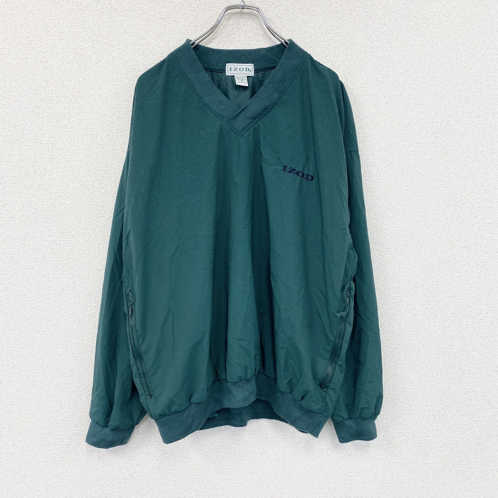 90s　IZOD　アイゾッド　ナイロンプルオーバージャケット　刺繍ロゴ　ヴィンテージ　緑　グリーン　Mサイズ ウインドブレーカー ナイロンアウター メンズ 古着