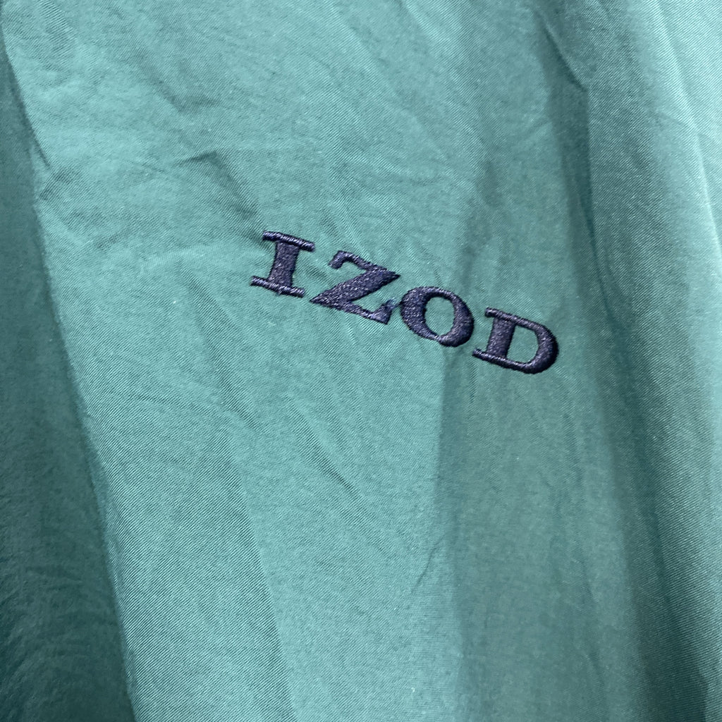 90s　IZOD　アイゾッド　ナイロンプルオーバージャケット　刺繍ロゴ　ヴィンテージ　緑　グリーン　Mサイズ ウインドブレーカー ナイロンアウター メンズ 古着