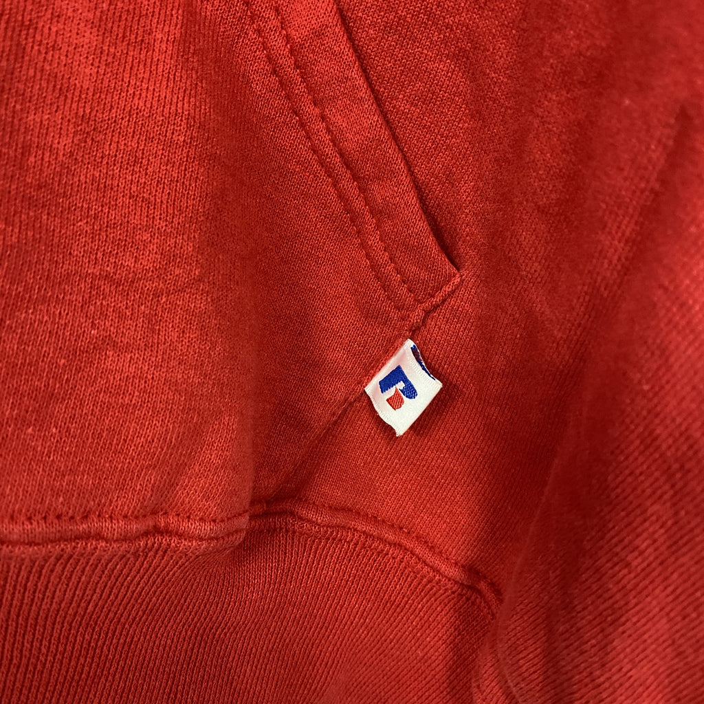 90s　RUSSELL ATHLETIC　ラッセルアスレチック　スウェットパーカー/フーディー　3連プリント　ヴィンテージ　赤　レッド　XLサイズ　古着