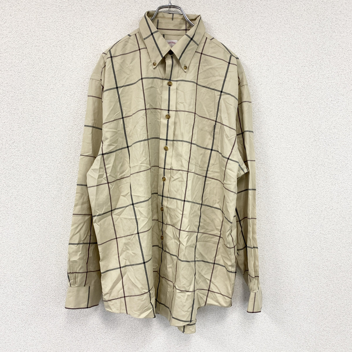 Brooks Brothers　ブルックスブラザーズ　長袖ボタンダウンシャツ　ネルシャツ　チェック柄　ベージュ　Lサイズ　古着