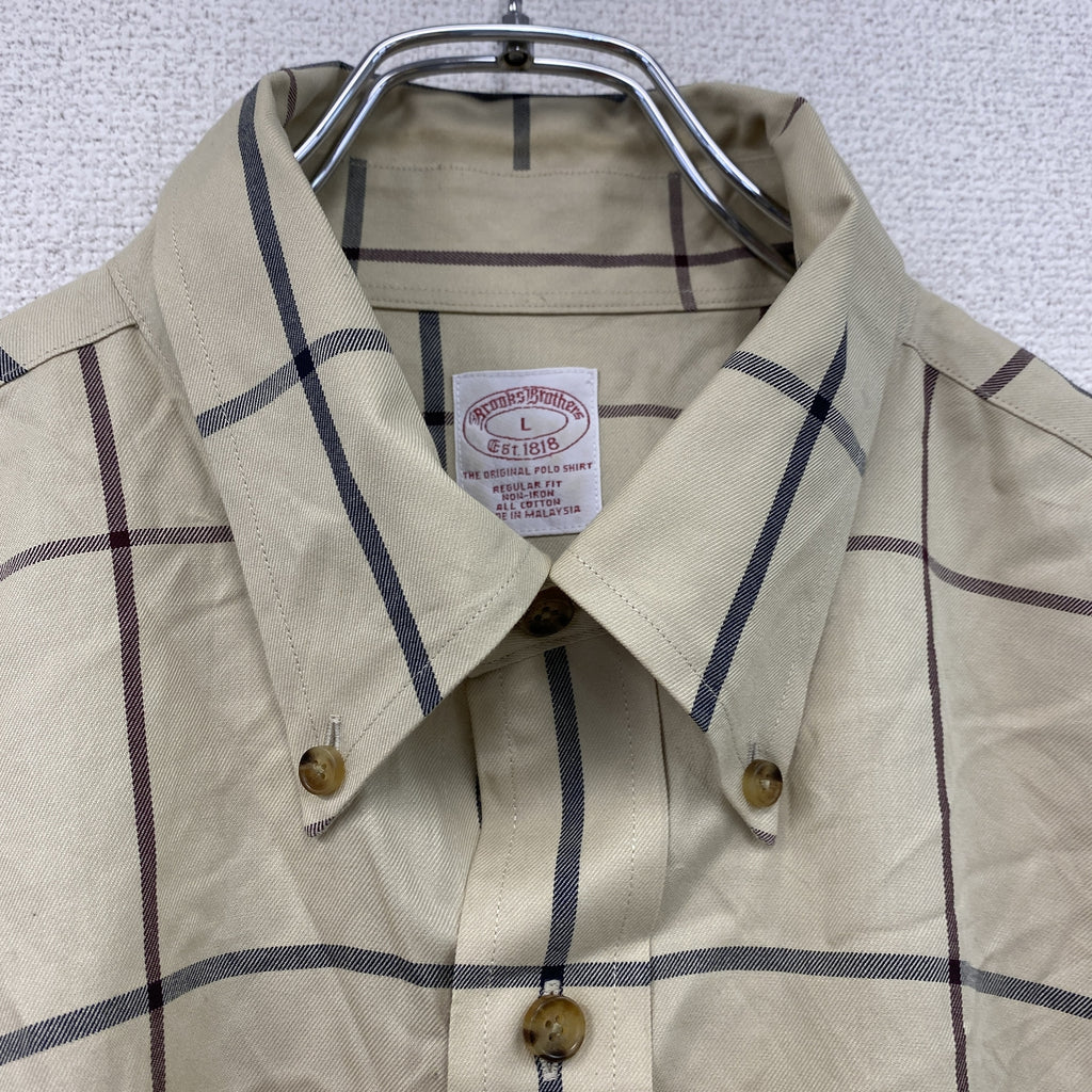 Brooks Brothers　ブルックスブラザーズ　長袖ボタンダウンシャツ　ネルシャツ　チェック柄　ベージュ　Lサイズ　古着