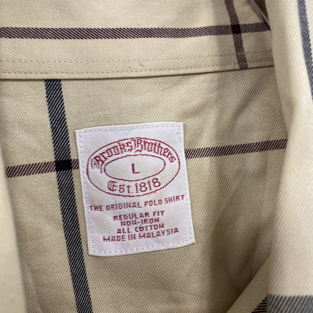 Brooks Brothers　ブルックスブラザーズ　長袖ボタンダウンシャツ　ネルシャツ　チェック柄　ベージュ　Lサイズ　古着