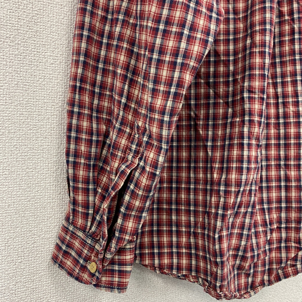 90s　NAUTICA　ノーティカ　長袖ボタンダウンシャツ　ネルシャツ　ロゴ刺　チェック柄　ヴィンテージ　赤　レッド　Lサイズ　古着