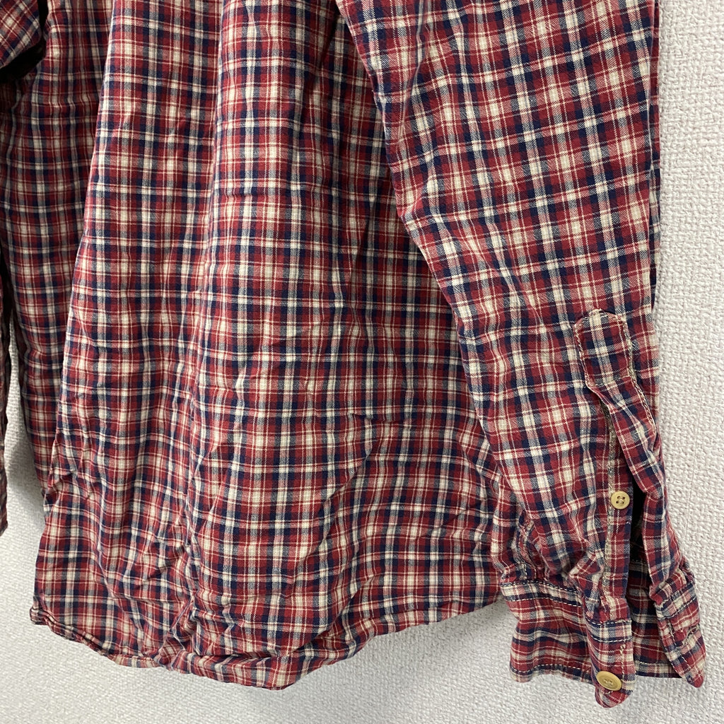 90s　NAUTICA　ノーティカ　長袖ボタンダウンシャツ　ネルシャツ　ロゴ刺　チェック柄　ヴィンテージ　赤　レッド　Lサイズ　古着