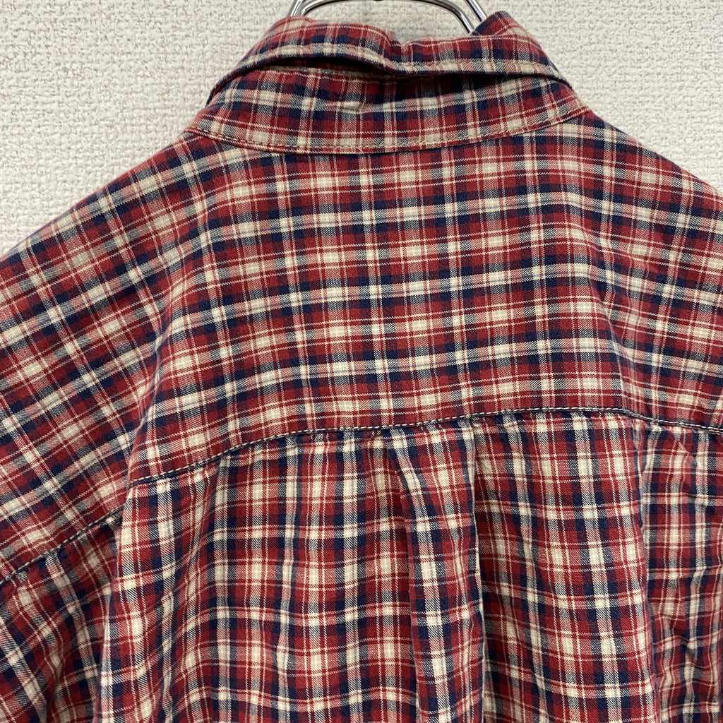 90s　NAUTICA　ノーティカ　長袖ボタンダウンシャツ　ネルシャツ　ロゴ刺　チェック柄　ヴィンテージ　赤　レッド　Lサイズ　古着