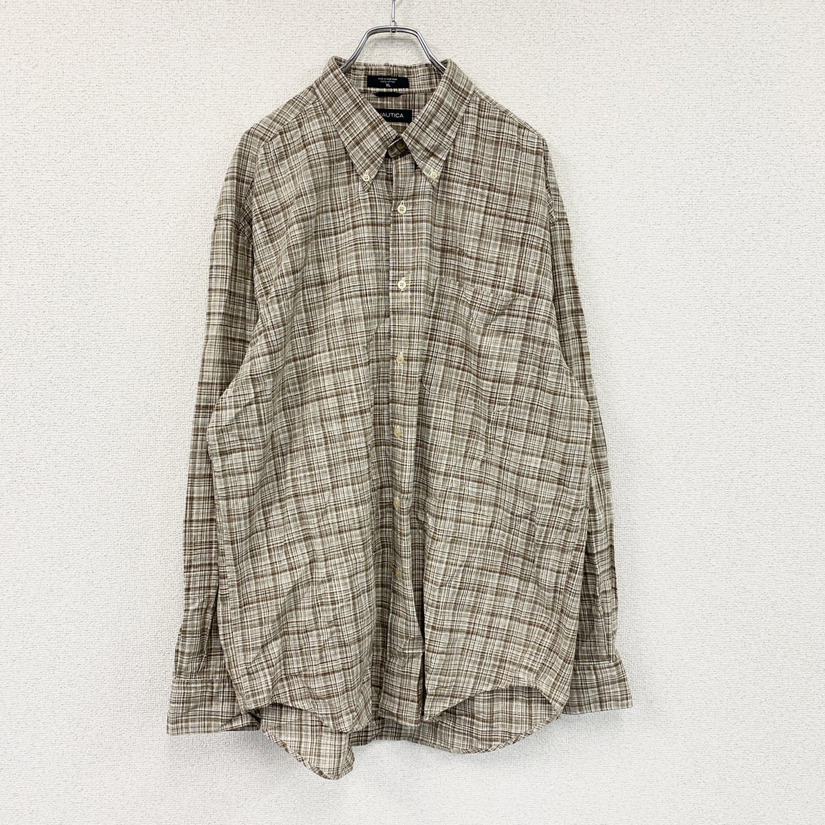 ～00s　NAUTICA　ノーティカ　長袖ボタンダウンシャツ　ネルシャツ　チェック柄　ヴィンテージ　茶色　ブラウン　XLサイズ　古着