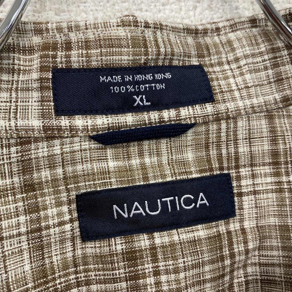 ～00s　NAUTICA　ノーティカ　長袖ボタンダウンシャツ　ネルシャツ　チェック柄　ヴィンテージ　茶色　ブラウン　XLサイズ　古着