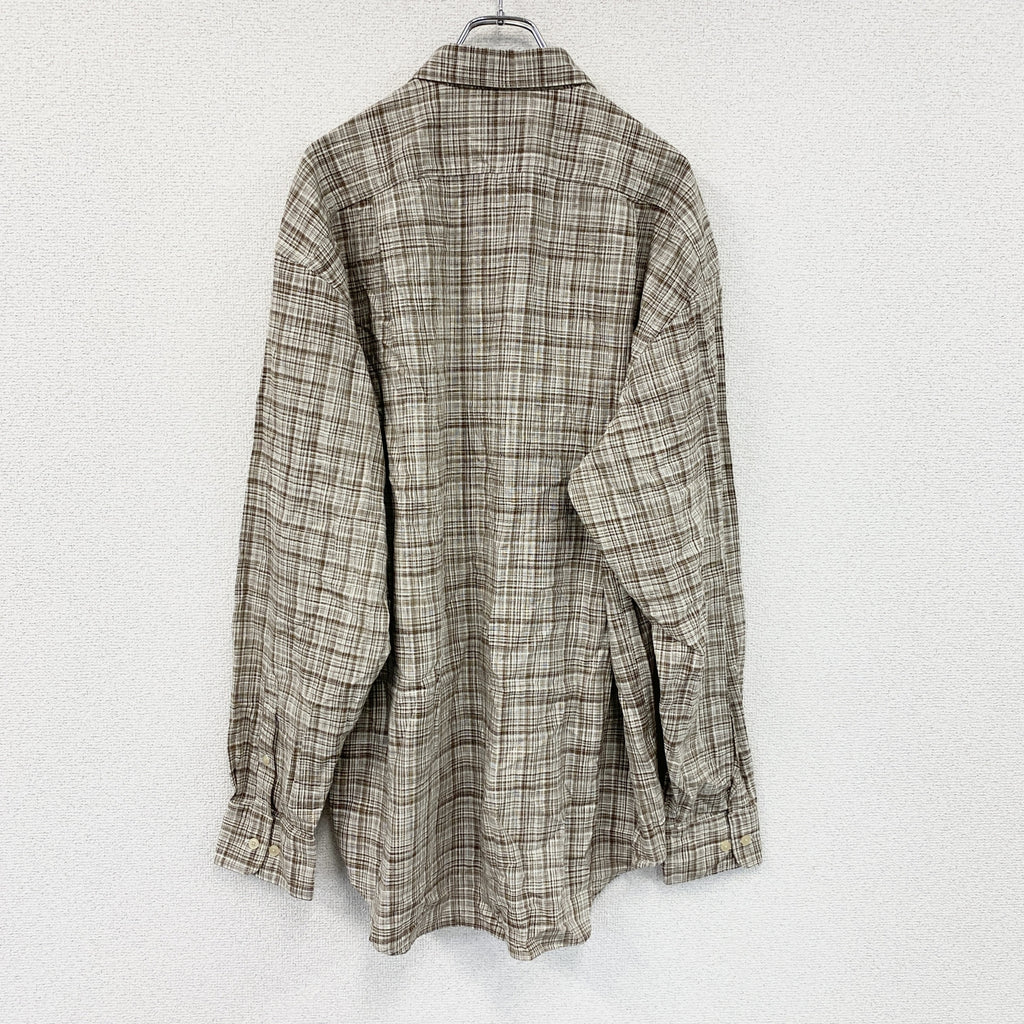 ～00s　NAUTICA　ノーティカ　長袖ボタンダウンシャツ　ネルシャツ　チェック柄　ヴィンテージ　茶色　ブラウン　XLサイズ　古着