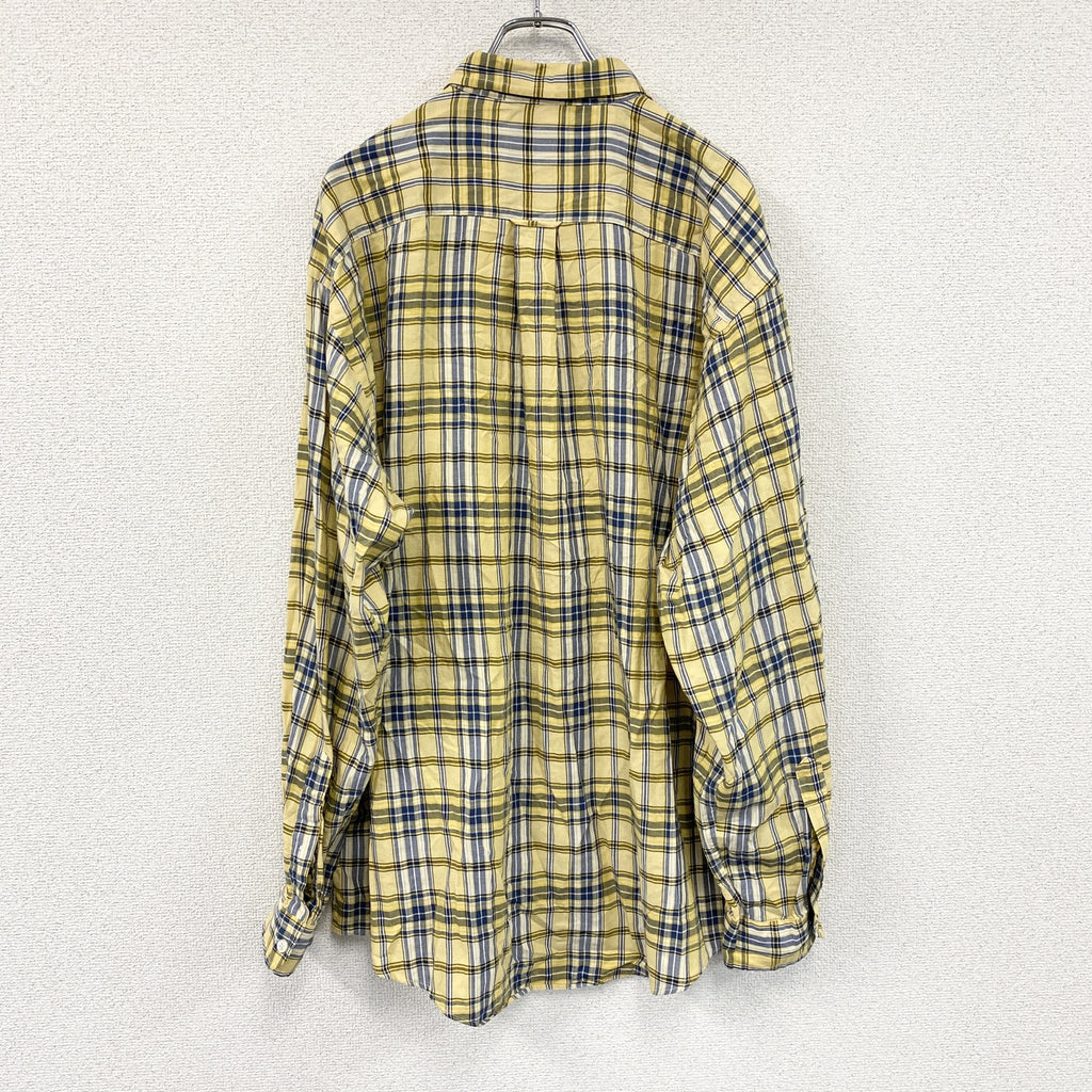 90s　NAUTICA　ノーティカ　長袖ボタンダウンシャツ　ロゴ刺　チェック柄　ヴィンテージ　黄色　イエロー　XLサイズ　古着