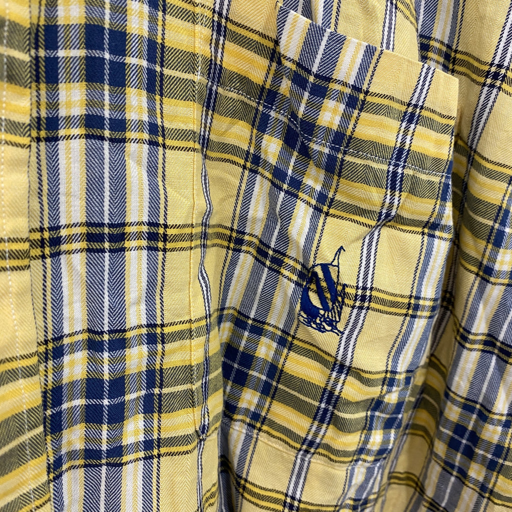 90s　NAUTICA　ノーティカ　長袖ボタンダウンシャツ　ロゴ刺　チェック柄　ヴィンテージ　黄色　イエロー　XLサイズ　古着