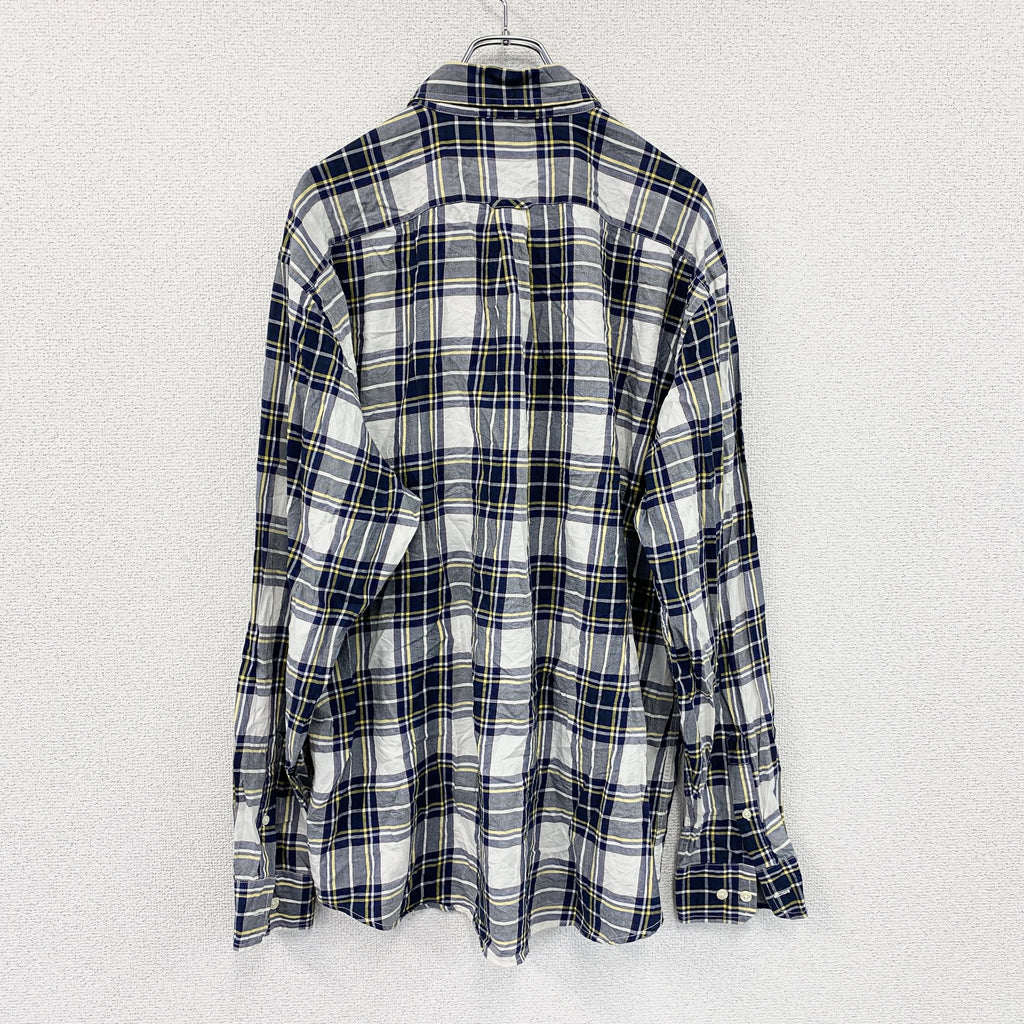 NAUTICA　ノーティカ　長袖ボタンダウンシャツ　チェック柄　紺　ネイビー　XLサイズ　古着