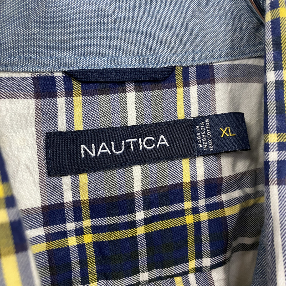 NAUTICA　ノーティカ　長袖ボタンダウンシャツ　チェック柄　紺　ネイビー　XLサイズ　古着