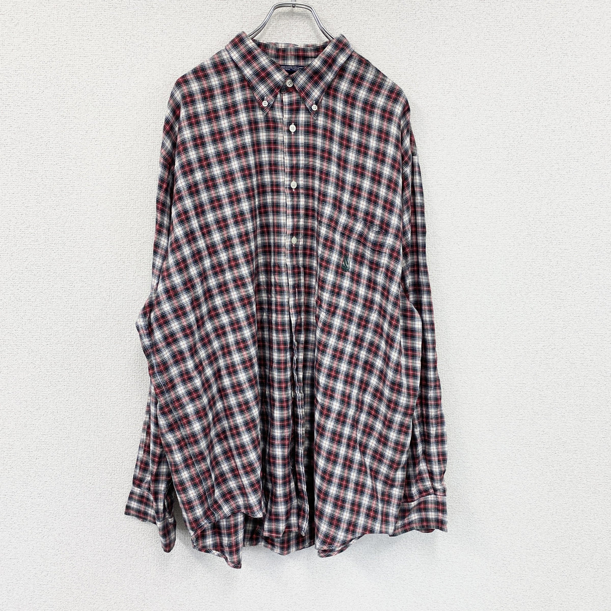 90s　NAUTICA　ノーティカ　長袖ボタンダウンシャツ　ネルシャツ　チェック柄　ヴィンテージ　赤　レッド　2XLサイズ　古着