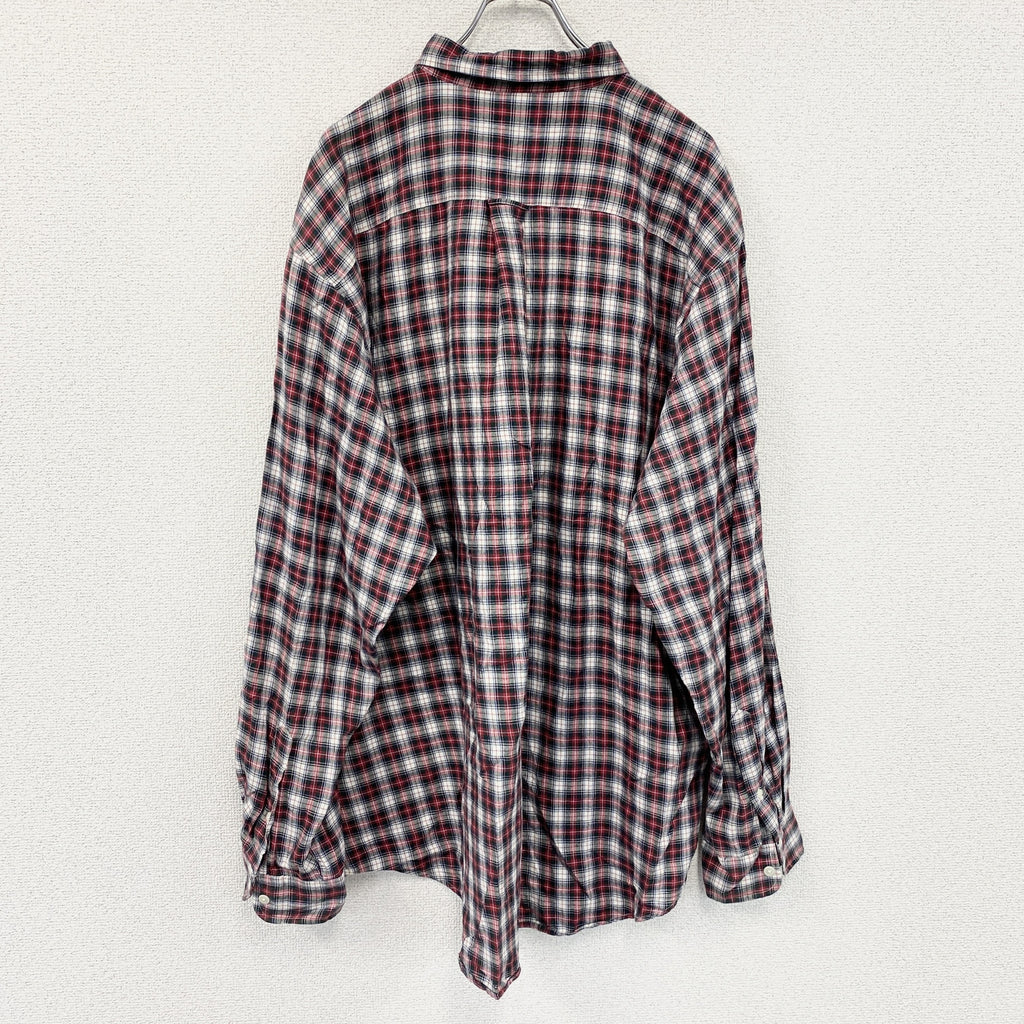 90s　NAUTICA　ノーティカ　長袖ボタンダウンシャツ　ネルシャツ　チェック柄　ヴィンテージ　赤　レッド　2XLサイズ　古着