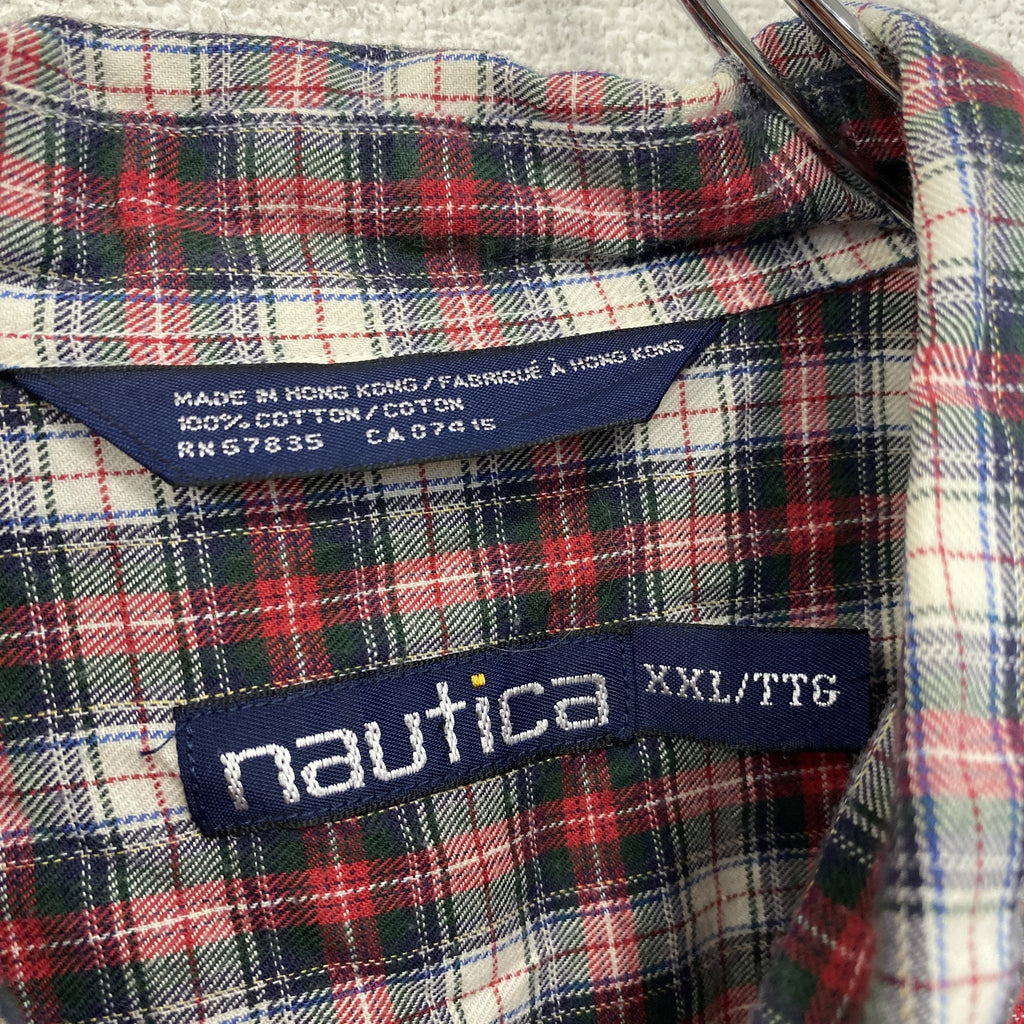 90s　NAUTICA　ノーティカ　長袖ボタンダウンシャツ　ネルシャツ　チェック柄　ヴィンテージ　赤　レッド　2XLサイズ　古着