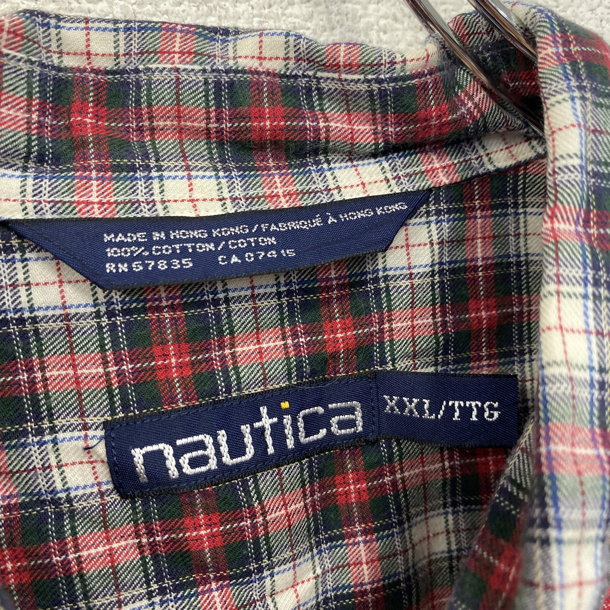 90s　NAUTICA　ノーティカ　長袖ボタンダウンシャツ　ネルシャツ　チェック柄　ヴィンテージ　赤　レッド　2XLサイズ　古着