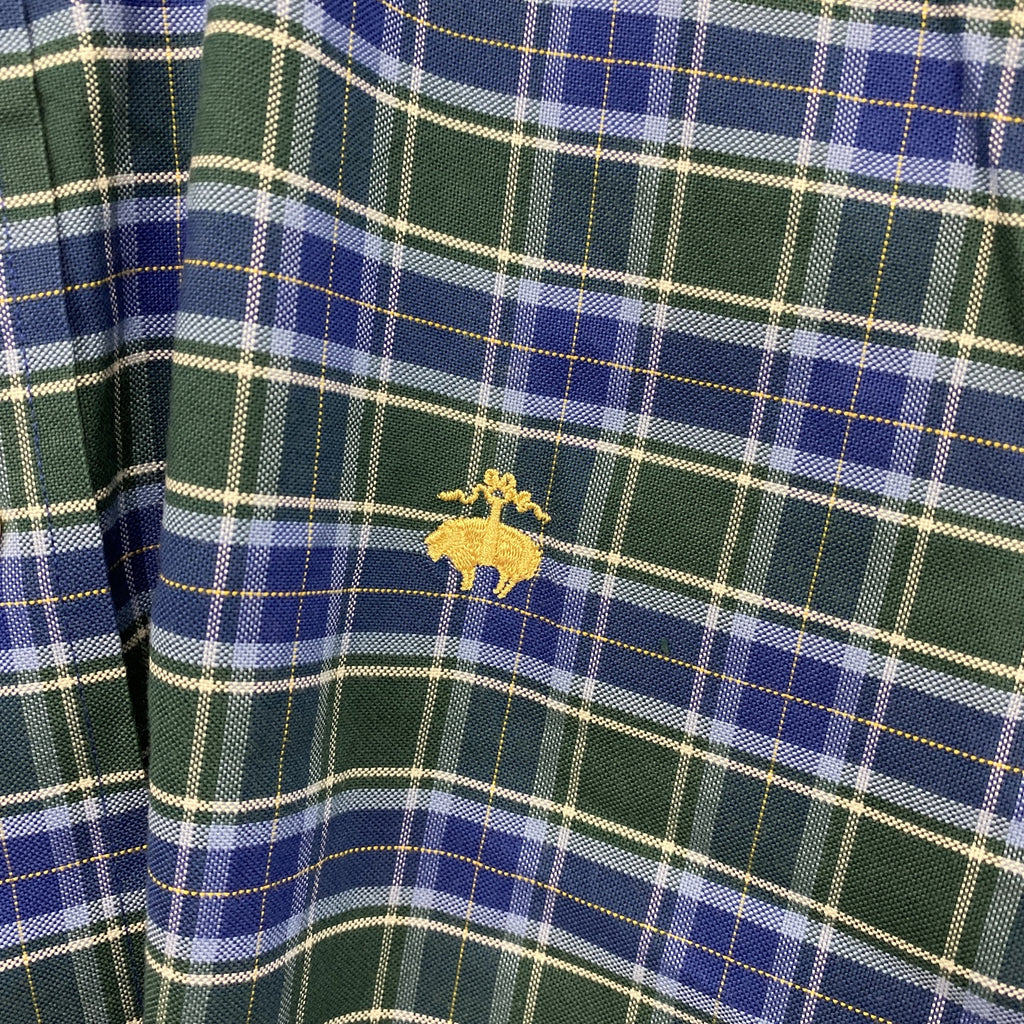 Brooks Brothers　ブルックスブラザーズ　長袖ボタンダウンシャツ　ネルシャツ　チェック柄　青　ブルー　緑　グリーン　XLサイズ　古着