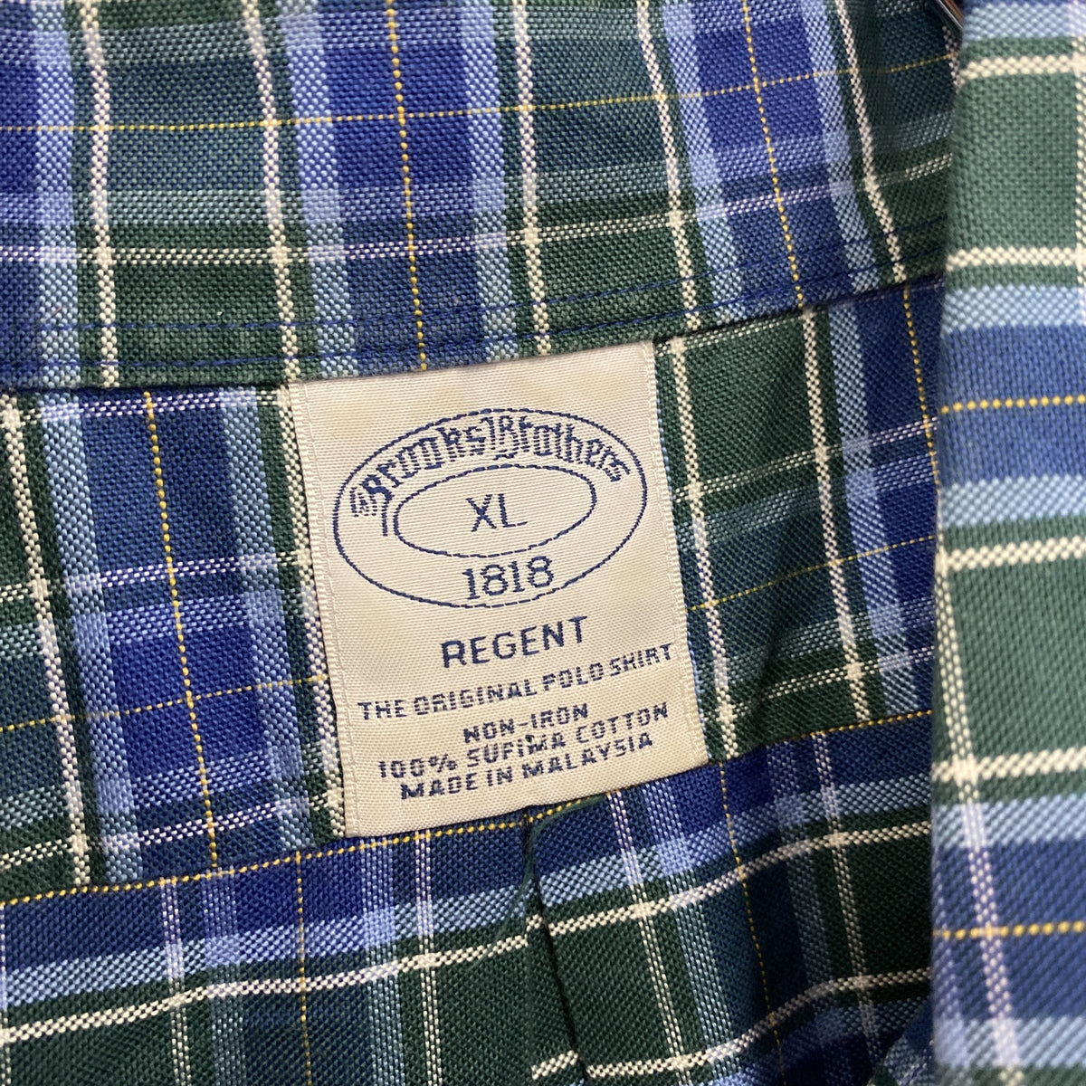Brooks Brothers　ブルックスブラザーズ　長袖ボタンダウンシャツ　ネルシャツ　チェック柄　青　ブルー　緑　グリーン　XLサイズ　古着