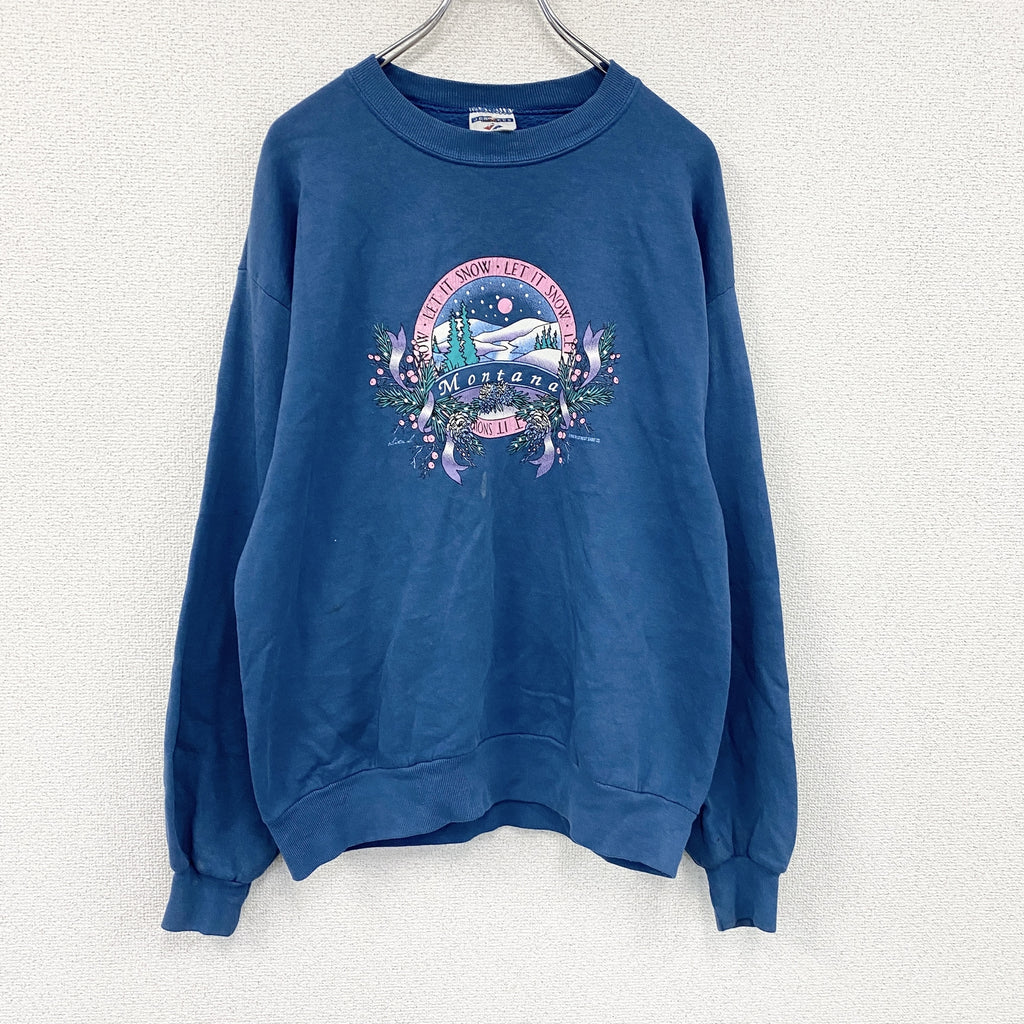 90s　JERZEES　ジャージーズ　スウェット/トレーナー　アーチプリント　ヴィンテージ　紺　ネイビー　Lサイズ　古着