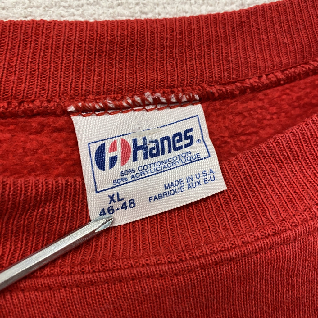 80s～　Hanes　ヘインズ　スウェット/トレーナー　カレッジロゴ　ヴィンテージ　赤　レッド　XLサイズ　古着