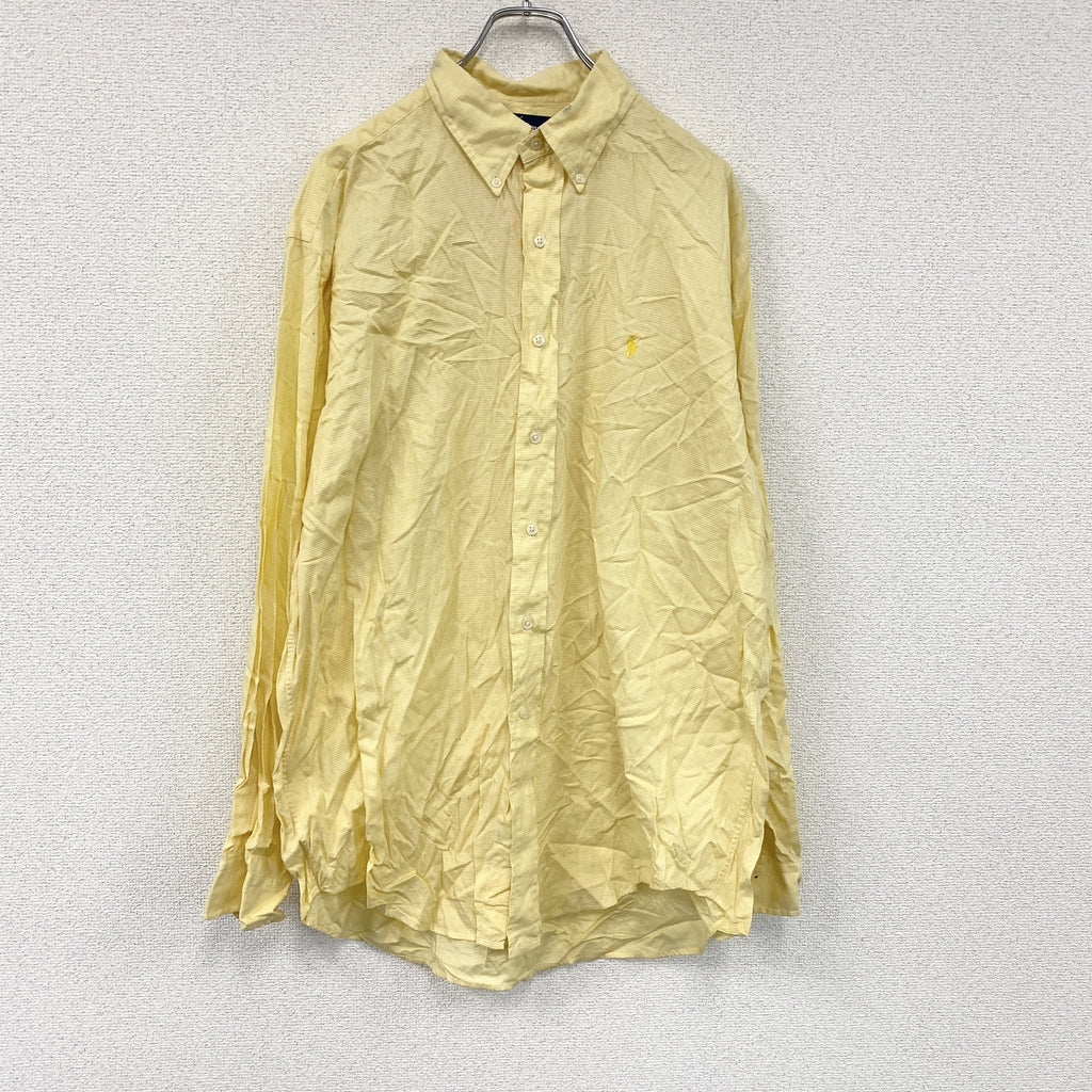 RALPH LAUREN　ラルフローレン　長袖ボタンダウンシャツ　千鳥格子柄　黄色　イエロー　161/2　古着