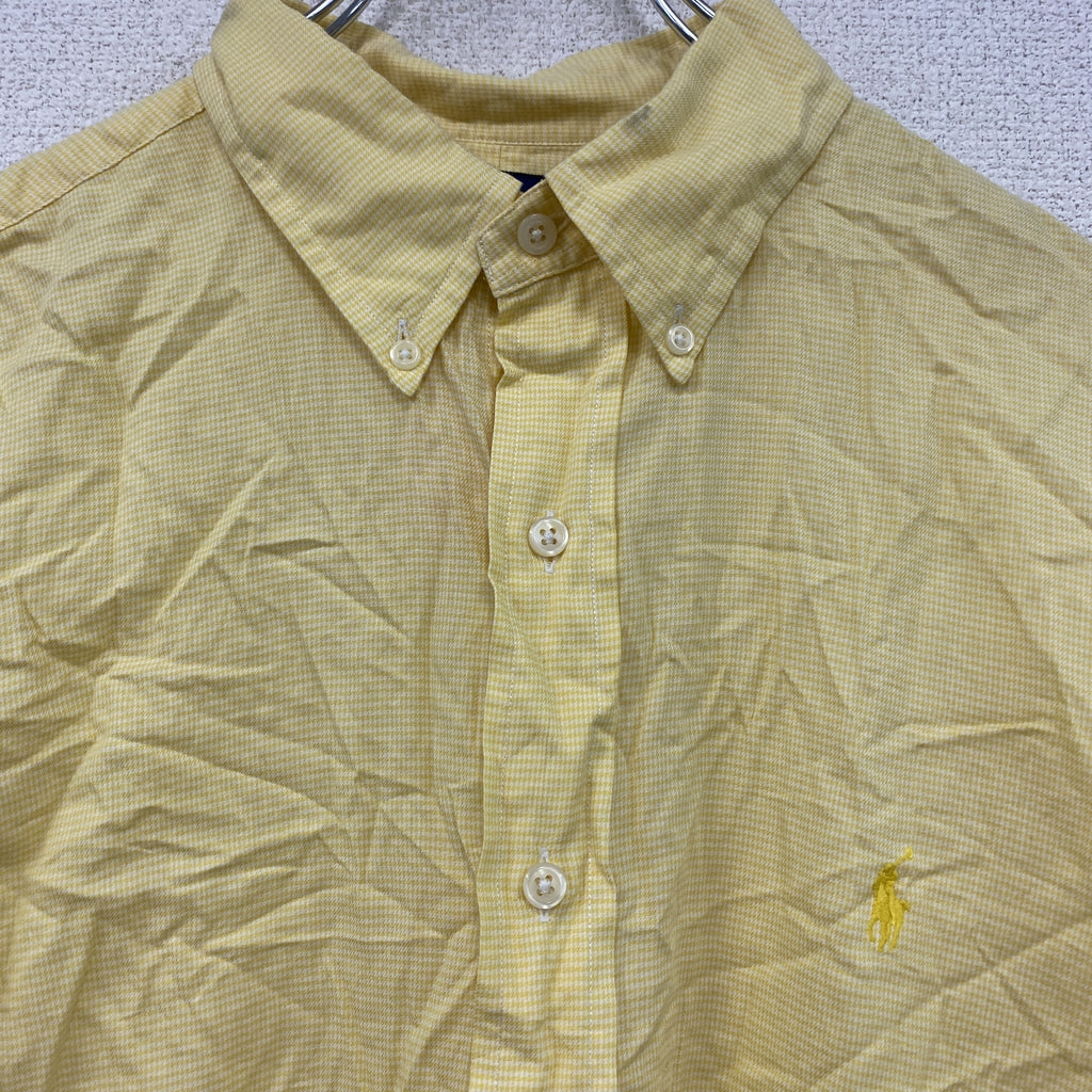 RALPH LAUREN　ラルフローレン　長袖ボタンダウンシャツ　千鳥格子柄　黄色　イエロー　161/2　古着