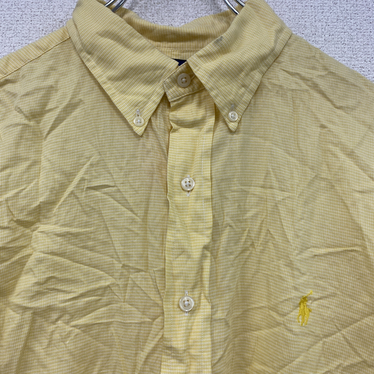 RALPH LAUREN　ラルフローレン　長袖ボタンダウンシャツ　千鳥格子柄　黄色　イエロー　161/2　古着