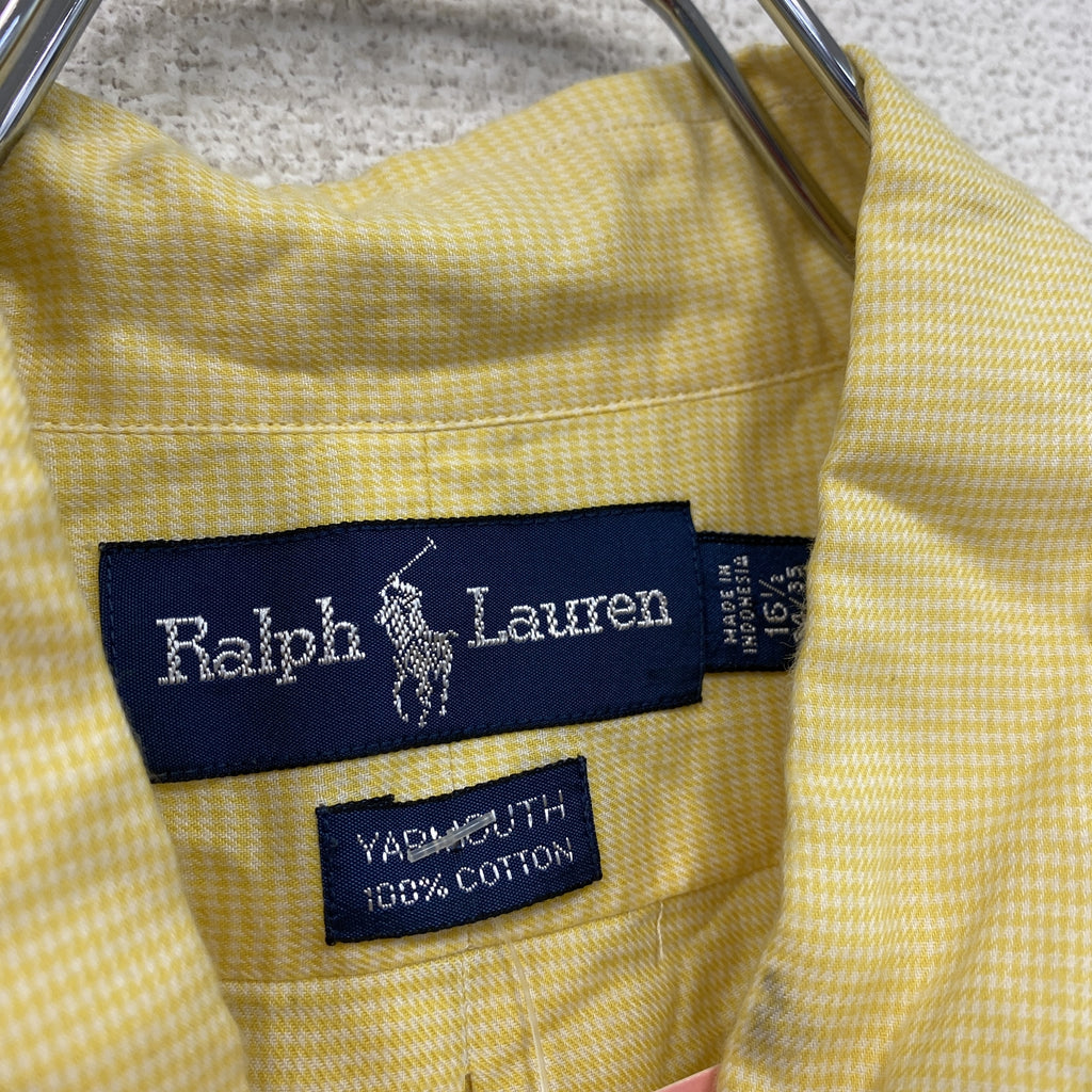 RALPH LAUREN　ラルフローレン　長袖ボタンダウンシャツ　千鳥格子柄　黄色　イエロー　161/2　古着