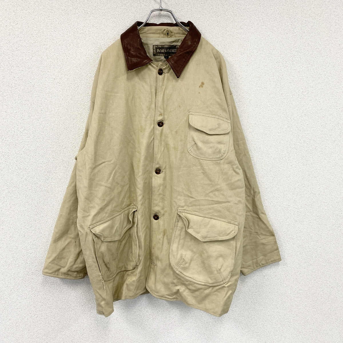 90s　MIRAGE　ミラージュ　ハンティングジャケット　3つポケット　ベージュ　Lサイズ ワークジャケット レディース コットン 古着