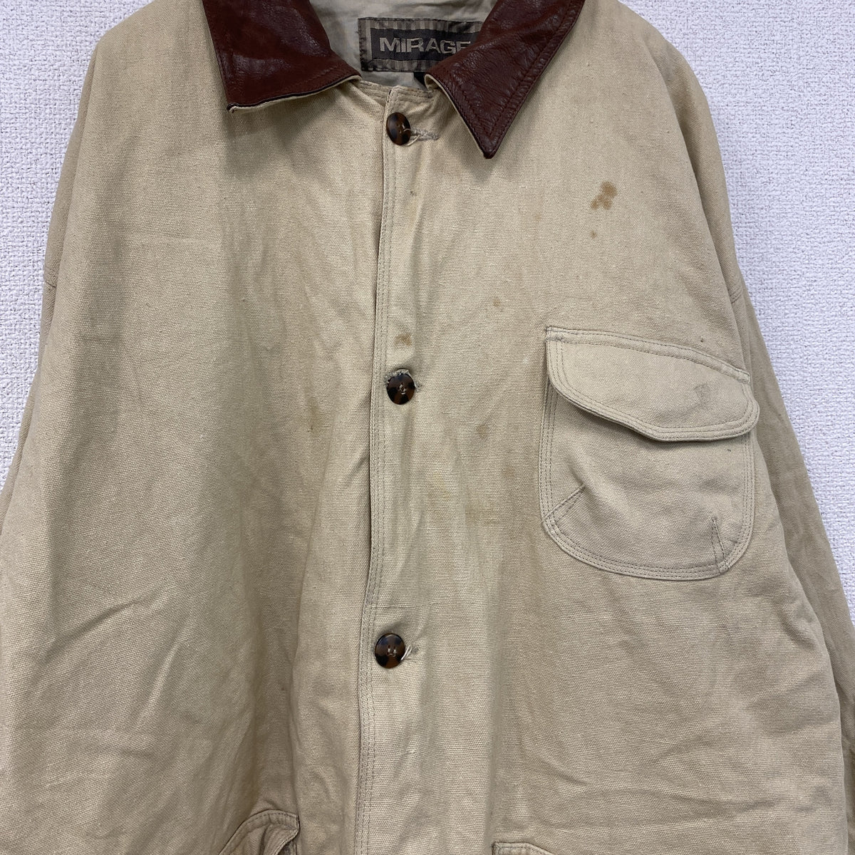 90s　MIRAGE　ミラージュ　ハンティングジャケット　3つポケット　ベージュ　Lサイズ ワークジャケット レディース コットン 古着