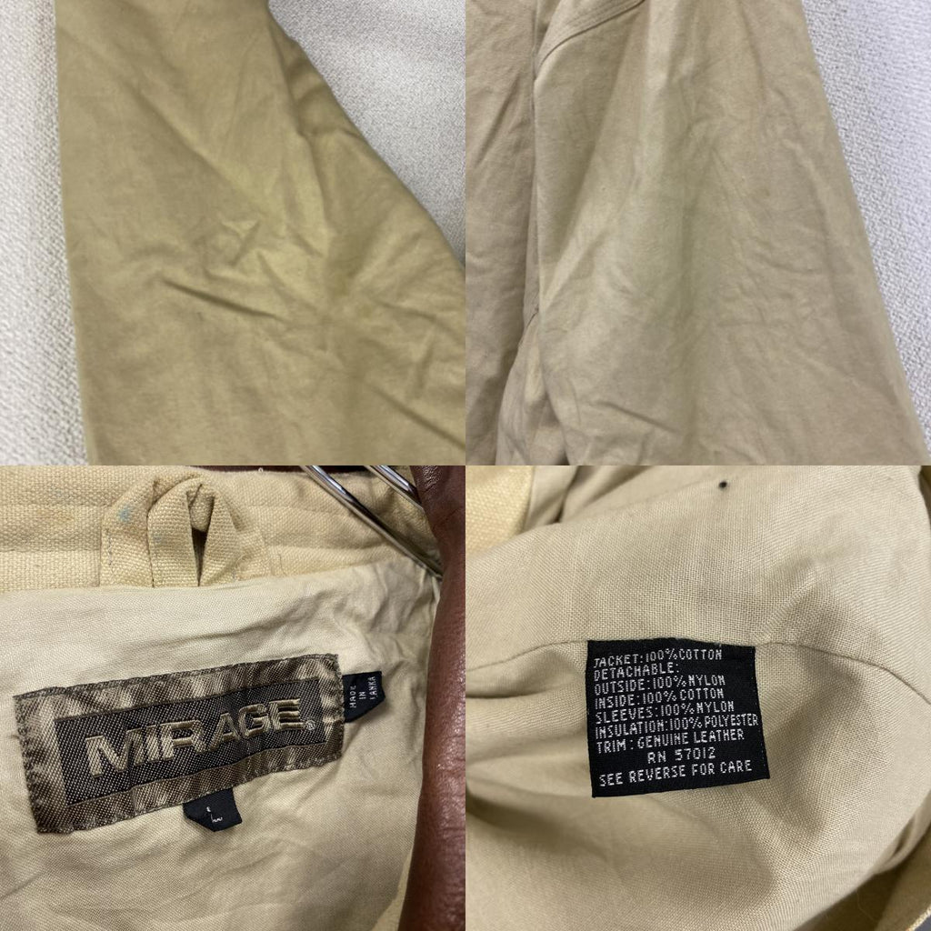 90s　MIRAGE　ミラージュ　ハンティングジャケット　3つポケット　ベージュ　Lサイズ ワークジャケット レディース コットン 古着