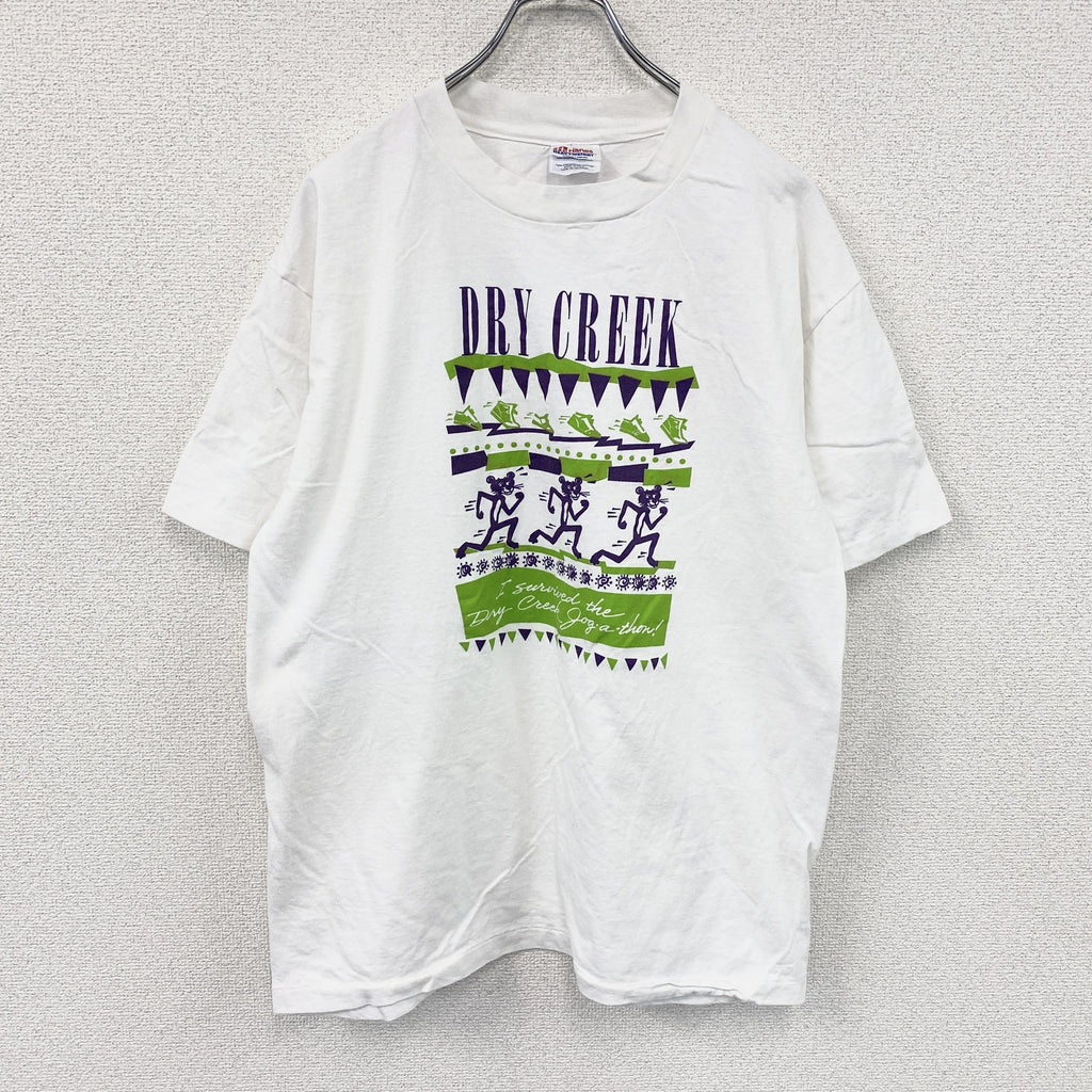 Hanes　ヘインズ　半袖プリントTシャツ　シングルステッチ　ヴィンテージ　白　ホワイト　Lサイズ カットソー メンズ コットン 古着