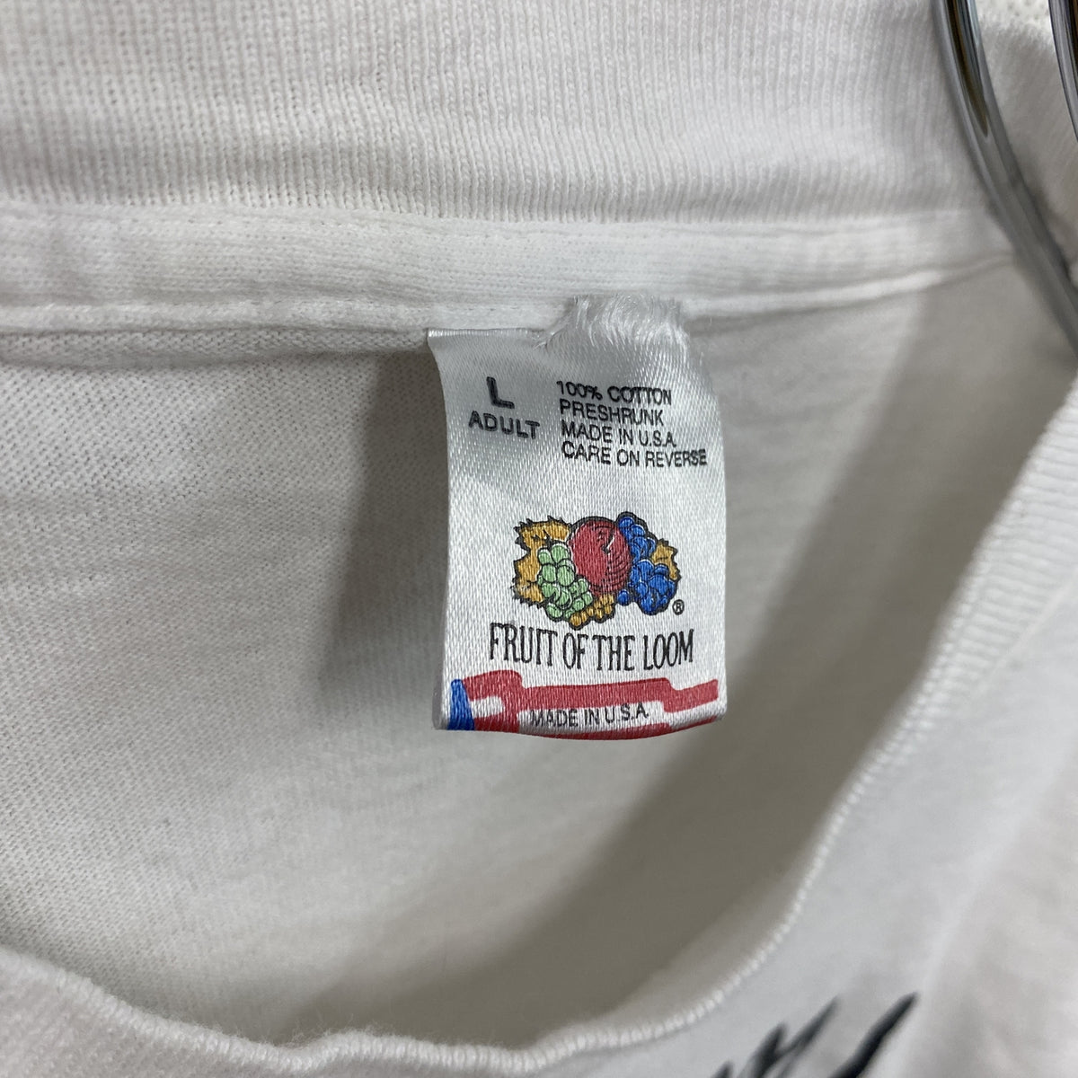 FRUIT OF THE LOOM　フルーツオブザルーム　半袖プリントTシャツ　シングルステッチ　ヴィンテージ　白　ホワイト　Lサイズ カットソー メンズ コットン 古着