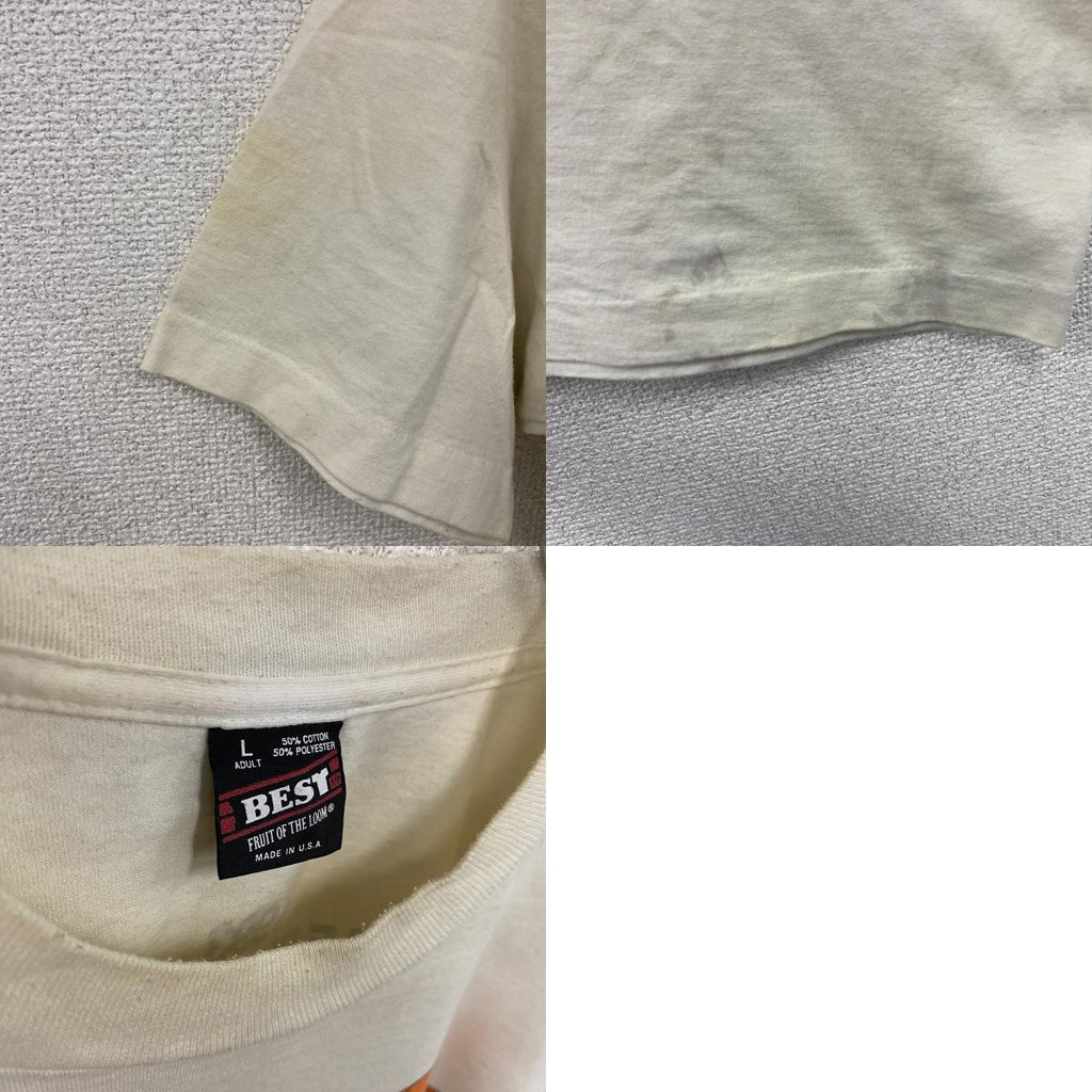 FRUIT OF THE LOOM　フルーツオブザルーム　半袖プリントTシャツ　シングルステッチ　ヴィンテージ　白　ホワイト　Lサイズ カットソー メンズ コットン 古着