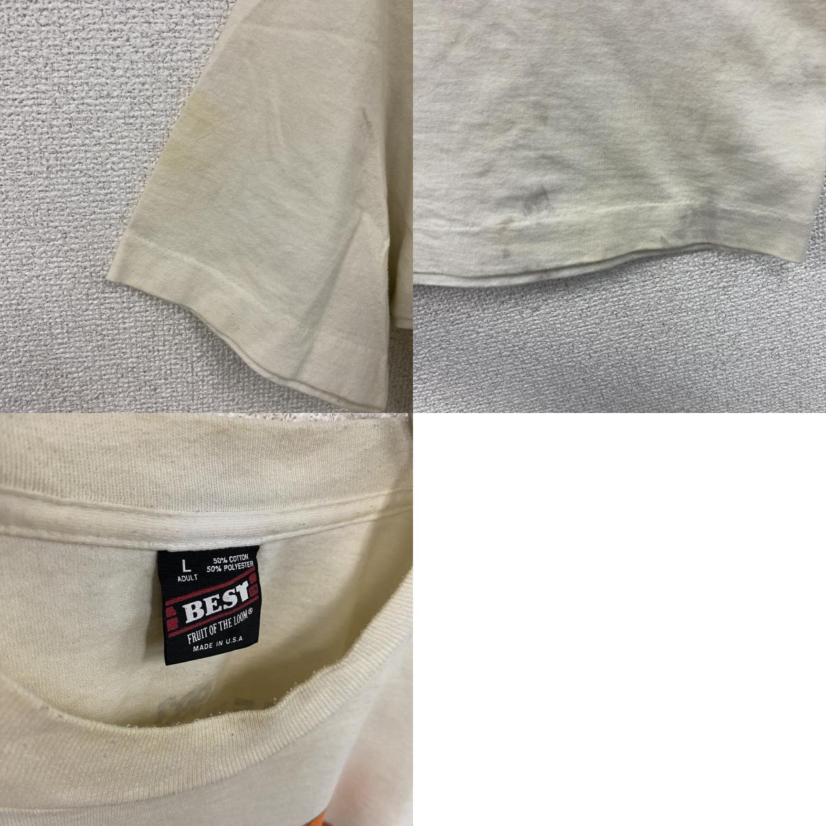 FRUIT OF THE LOOM　フルーツオブザルーム　半袖プリントTシャツ　シングルステッチ　ヴィンテージ　白　ホワイト　Lサイズ カットソー メンズ コットン 古着