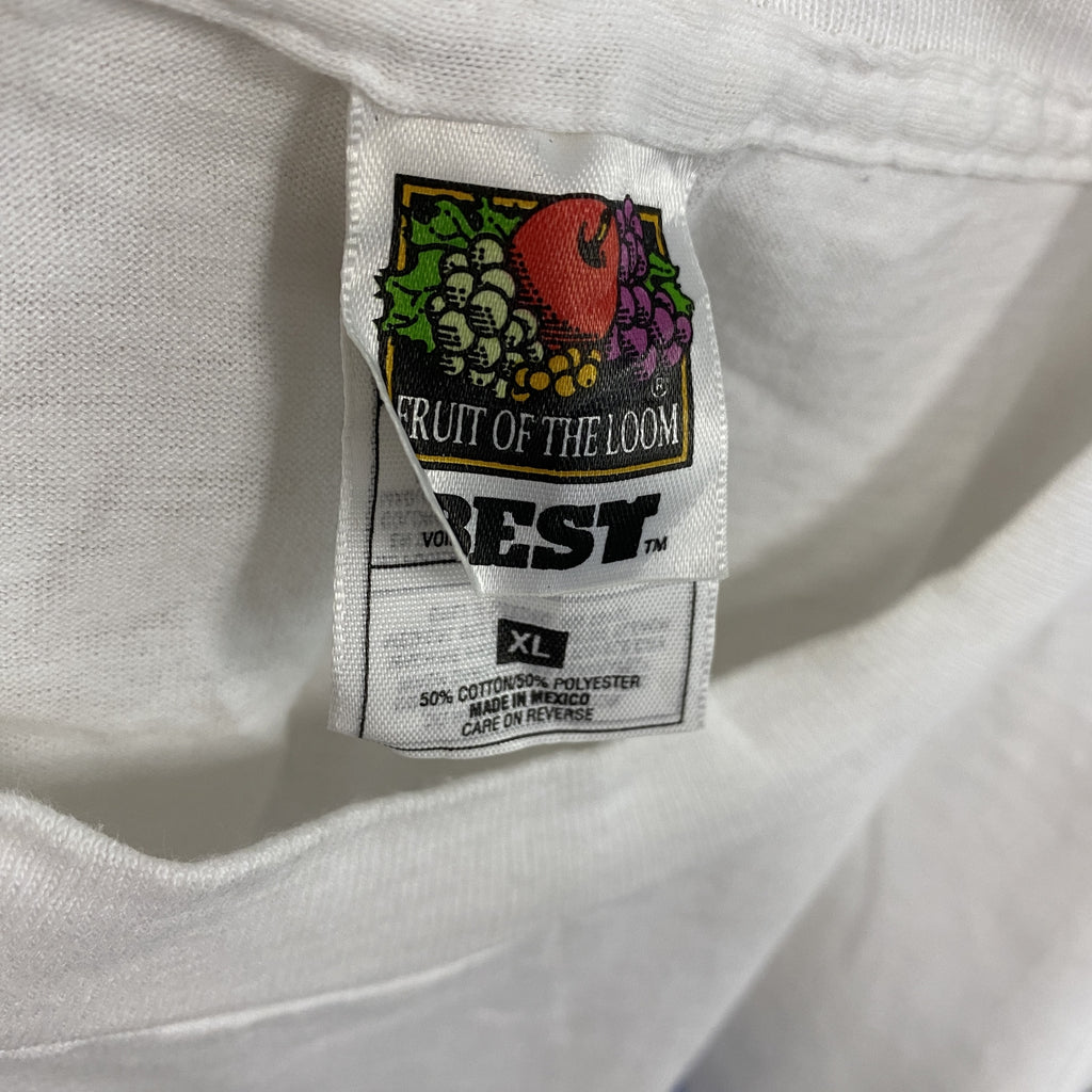 FRUIT OF THE LOOM　フルーツオブザルーム　半袖プリントTシャツ　シングルステッチ　ヴィンテージ　白　ホワイト　XLサイズ カットソー メンズ コットン 古着