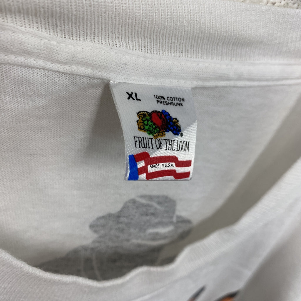 FRUIT OF THE LOOM　フルーツオブザルーム　半袖プリントTシャツ　シングルステッチ　ヴィンテージ　白　ホワイト　XLサイズ カットソー メンズ コットン 古着